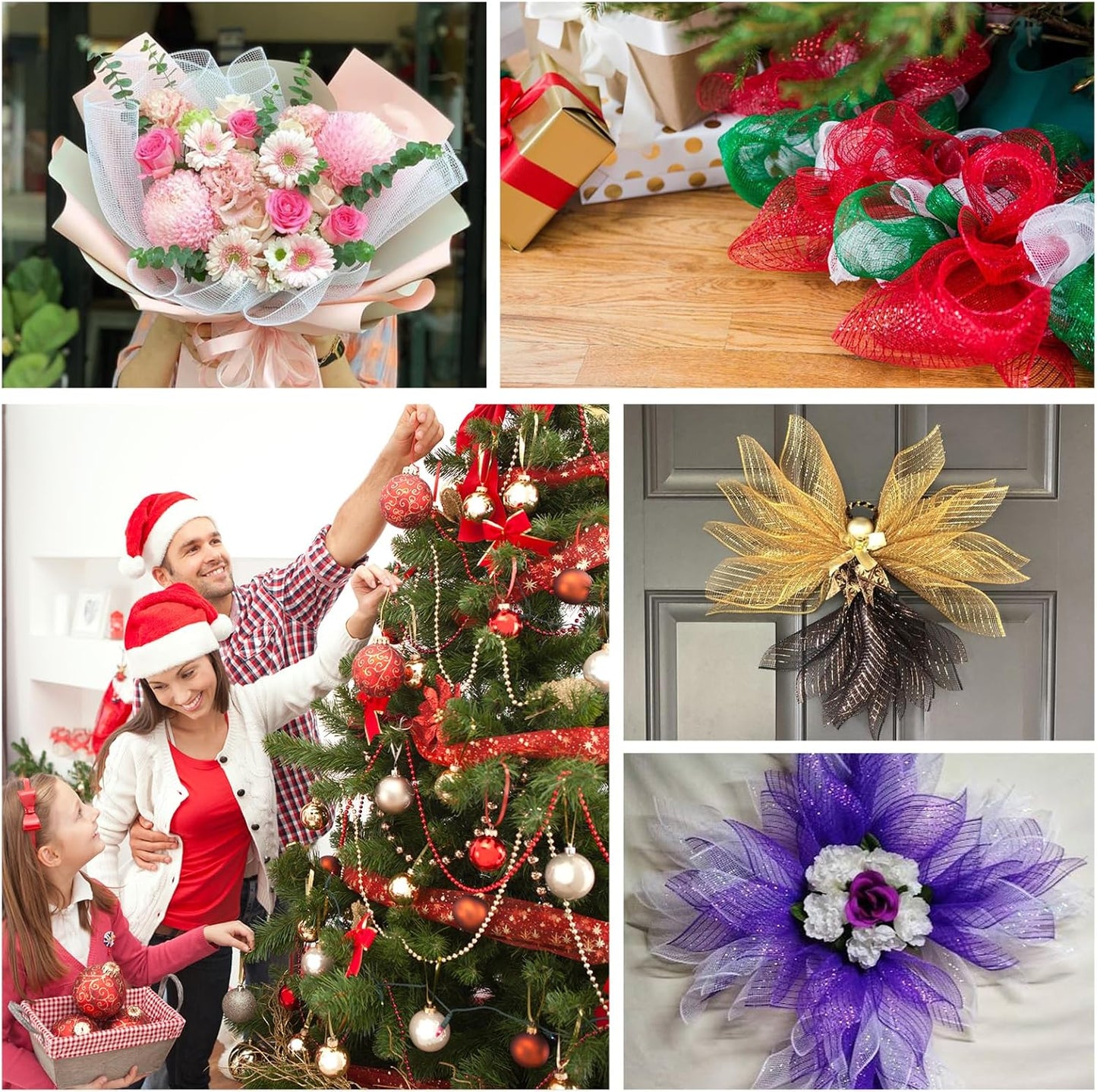 2 Rolls Mesh Ribbon for Wreaths 10 Inch x 30 Foot Wreath Mesh Rolls with Metallic Foil for Easter Christmas Party Wedding Home Decor DIY Craft Projects and Gift Wrapping (Light Purple)