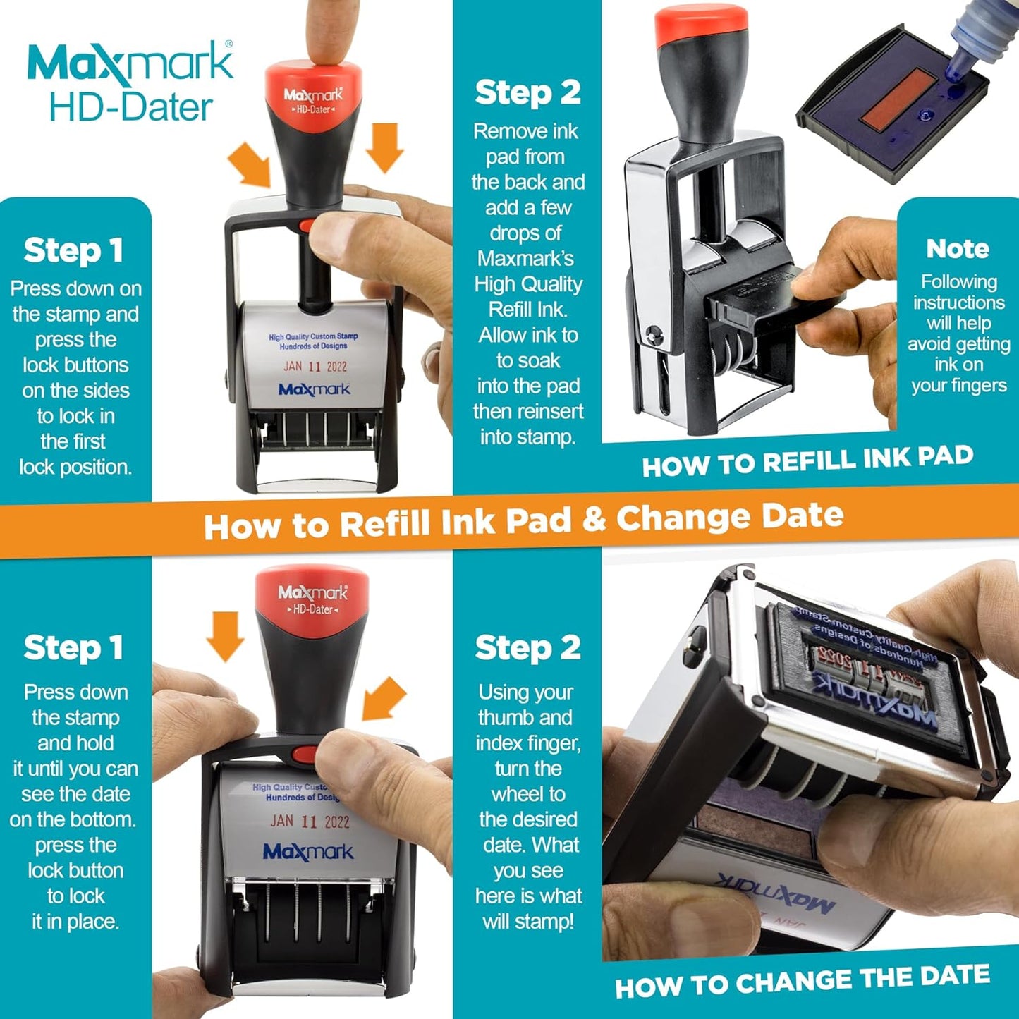 MaxMark Heavy Duty Self Inking Date Stamp with Phrase Received - Red Ink