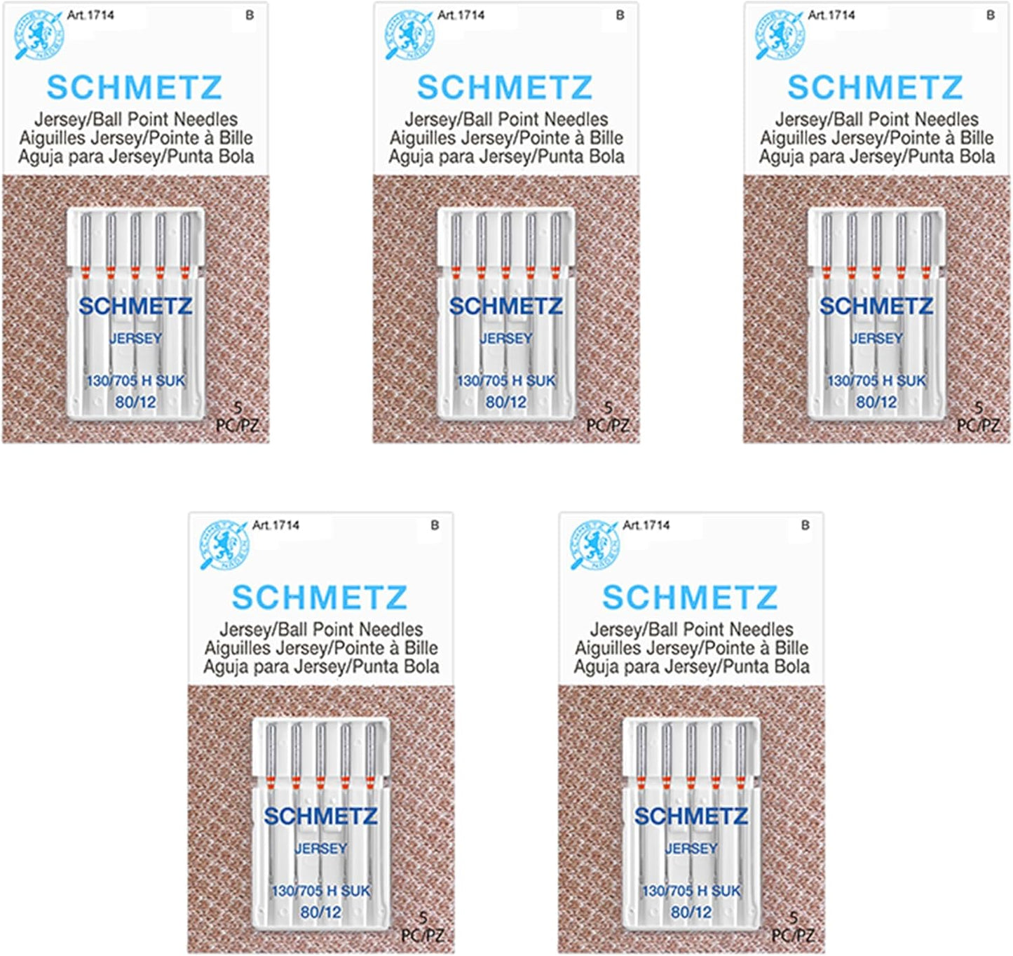 Schmetz 1714C Ball Point Jersey Machine Needles, Size 80/12, 5-Pack