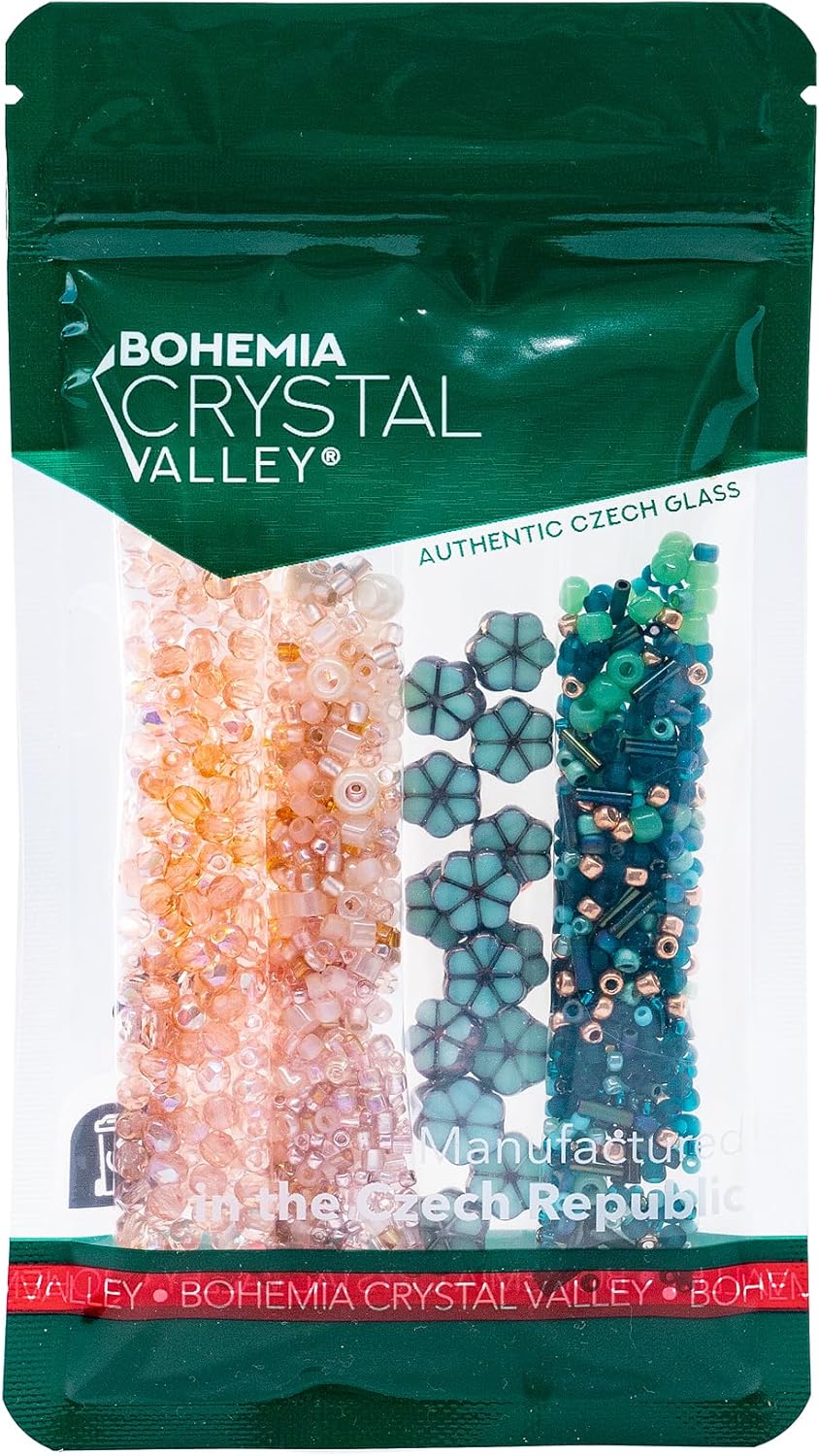 Bohemia Crystal Valley Czech Glass Beads & Japaneese TOHO Seed for Jewelry Making Set - 4 Gentle Distinct Colors Beads: Table Cut Flowers, Fire Polished Faceted 4mm, 2X Rocailles Mix Teal Pink Beige