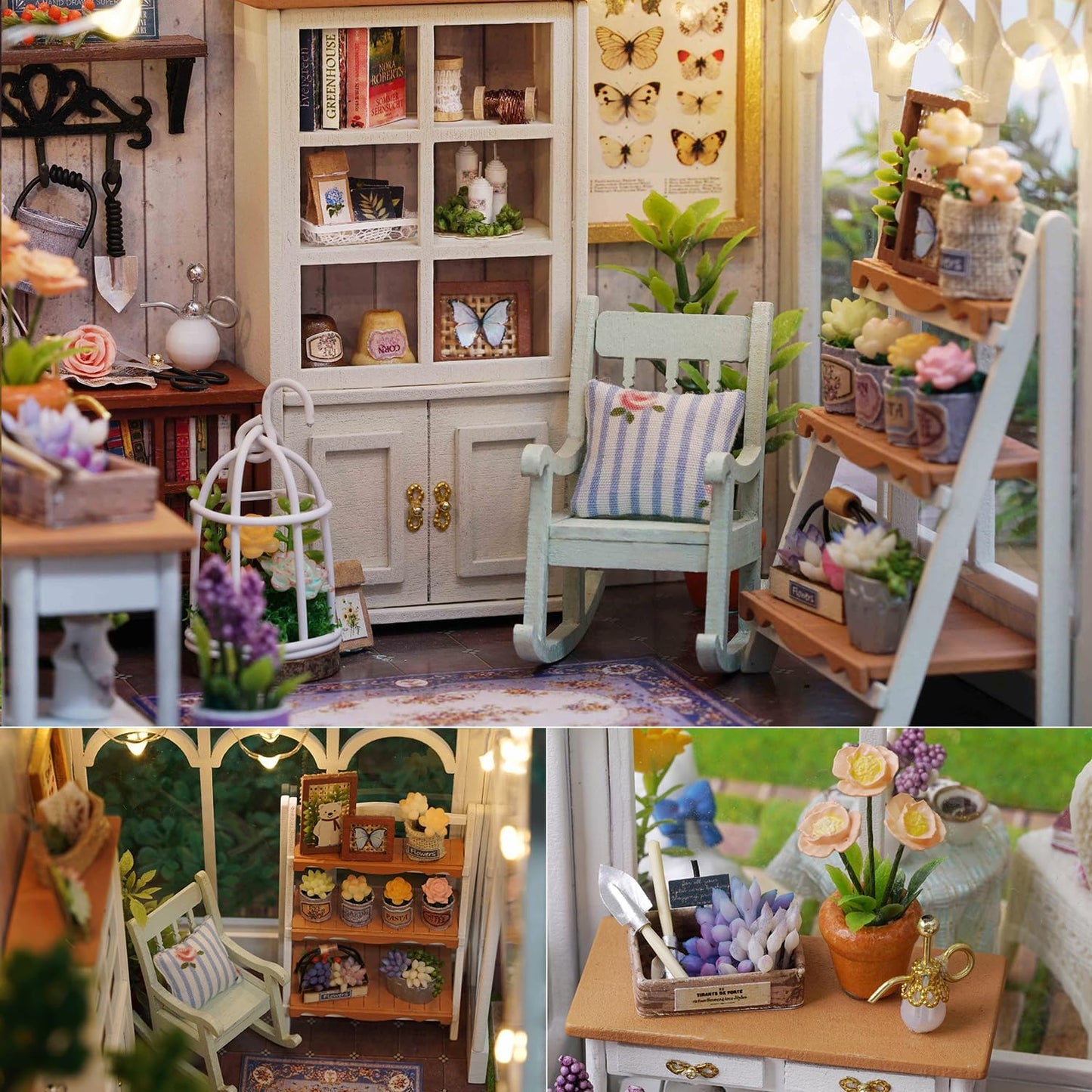 TuKIIE DIY Miniature Dollhouse Kit with Furniture, 1:24 Scale Creative Room Wooden Doll House Plus Dust Proof & Music Movement for Kids Teens Adults(Sunshine Greenhouse)