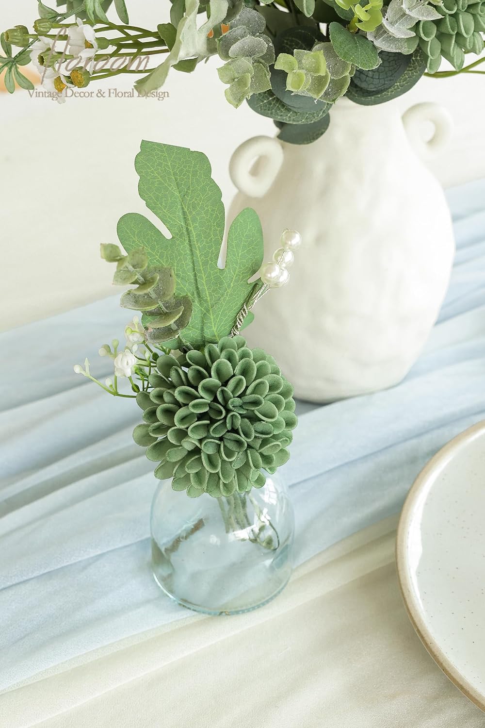 Floroom Artificial Dahlia Flowers 25pcs Real Looking Elf Green Foam Fake Roses with Stems for DIY Wedding Bouquets Bridal Shower Centerpieces Floral Arrangements Party Tables Home Decoration