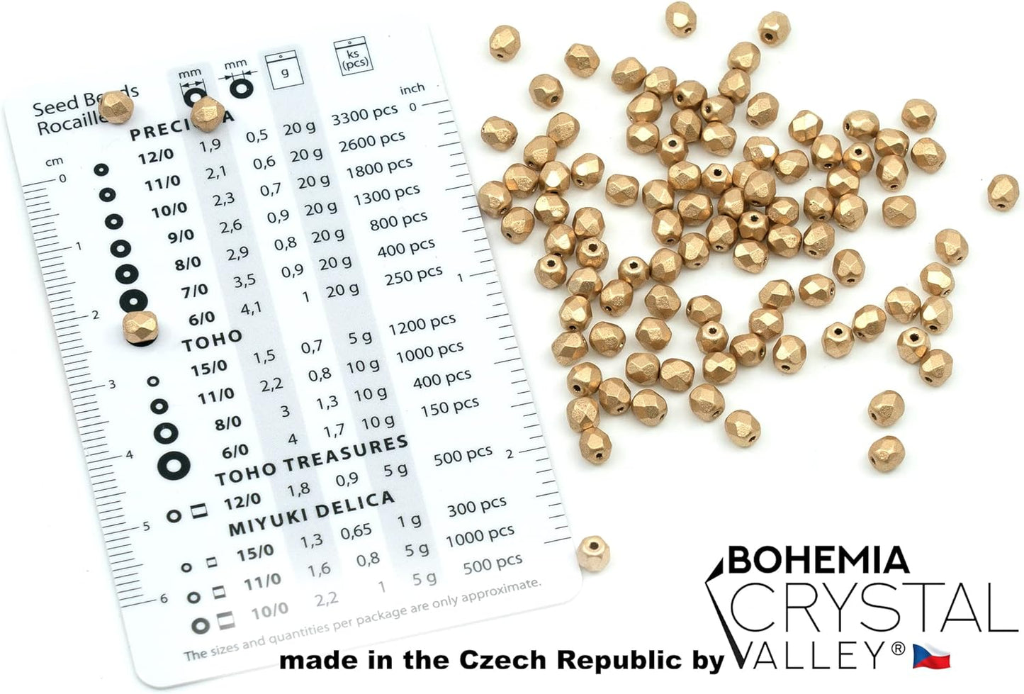 2.1oz (60 g) Mix of Unique Czech Bohemia Glass Pressed Beads, Rocailles, Aztec Pale Gold Crystal, Matte and Glossy, Hand Made BCV