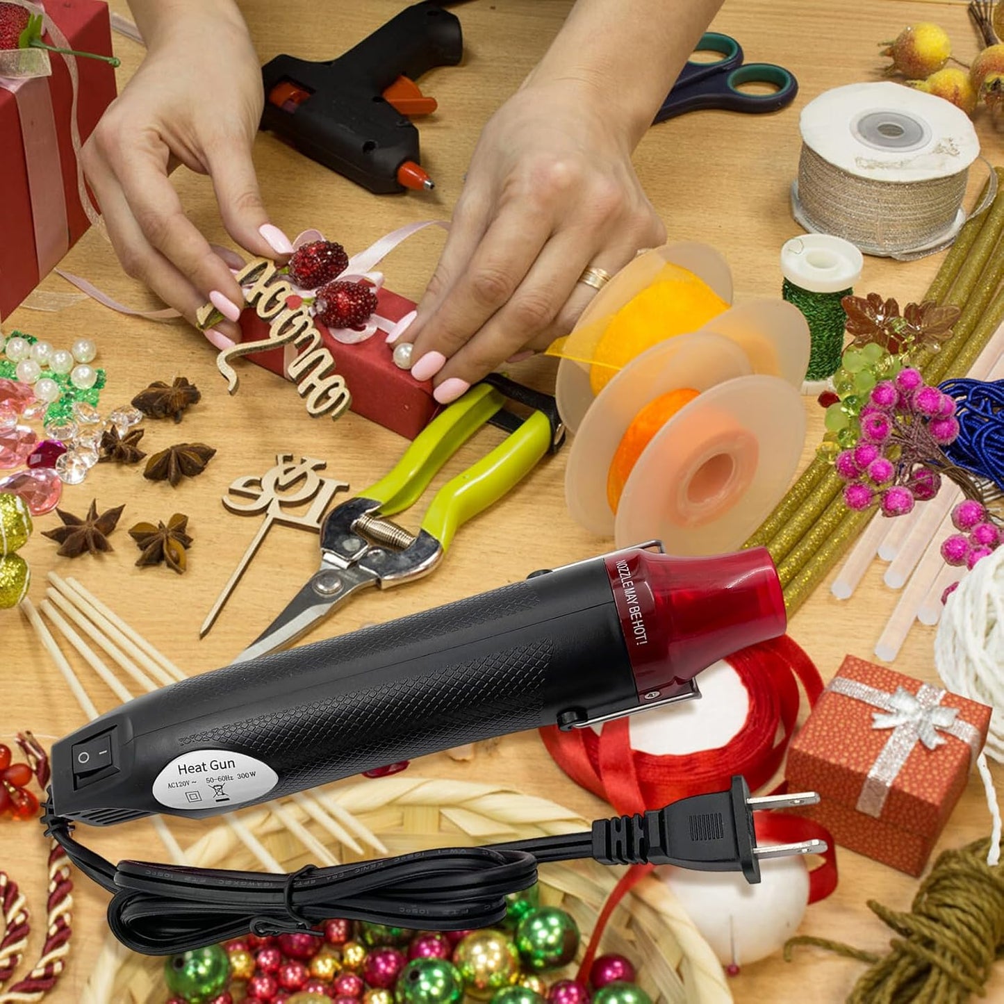 Mini Heat Gun, Portable Hot Air Gun Tool for DIY Crafts Heat Shrink Gun for Epoxy Resin, Embossing, Shrinking Wrapping Drying Paint Removing Stickers (Black)