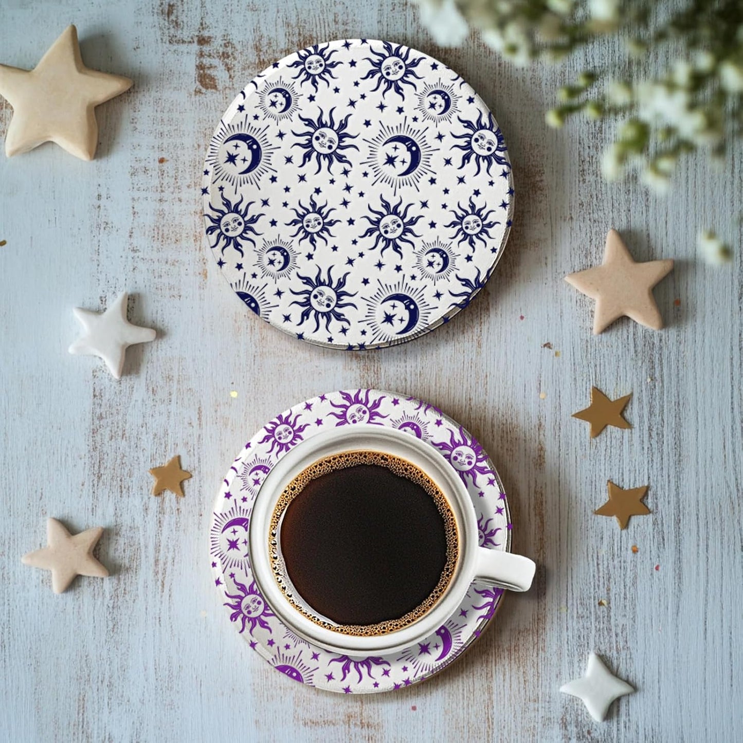 CHGCRAFT Sun Moon Stars Polymer Clay Texture Sheets Silicone Texture Stamp Clay Texture Mat Modeling Pattern Pad Texture Sheets for Jewelry and Clay Earrings Tools, 5.5x5.5 inch