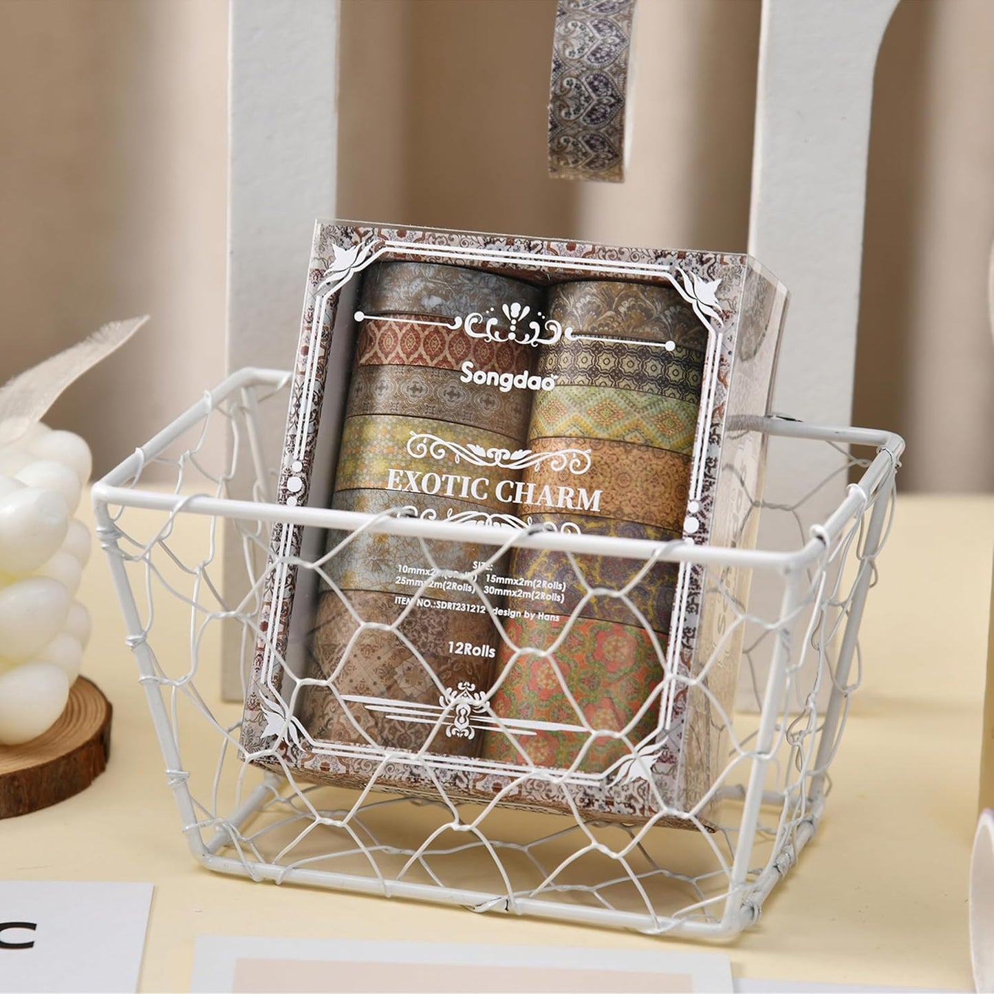 12 Rolls Exotic Charm Washi Tape Set Floral Arts Adhesive Tapes Geometric Garden Decorative Masking Tape Sets for Craft, Kids, Scrapbook, DIY, Gift Wrapping (Gilded Radiance)