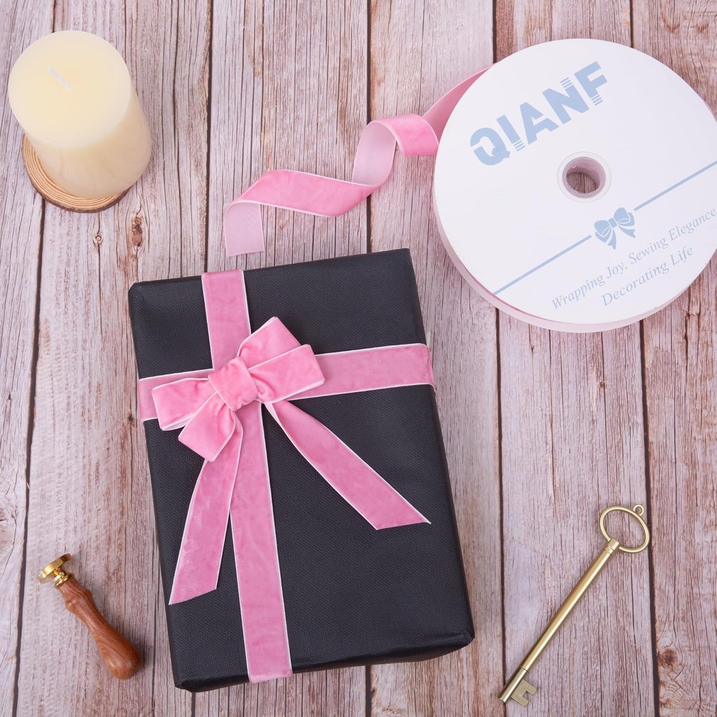 Vintage Peach Pink Velvet Ribbon Christmas Ribbon for Gift Wrapping Crafts Christmas Tree Ornaments Garland Decorations, 1-1/2 Inch X 25Yd