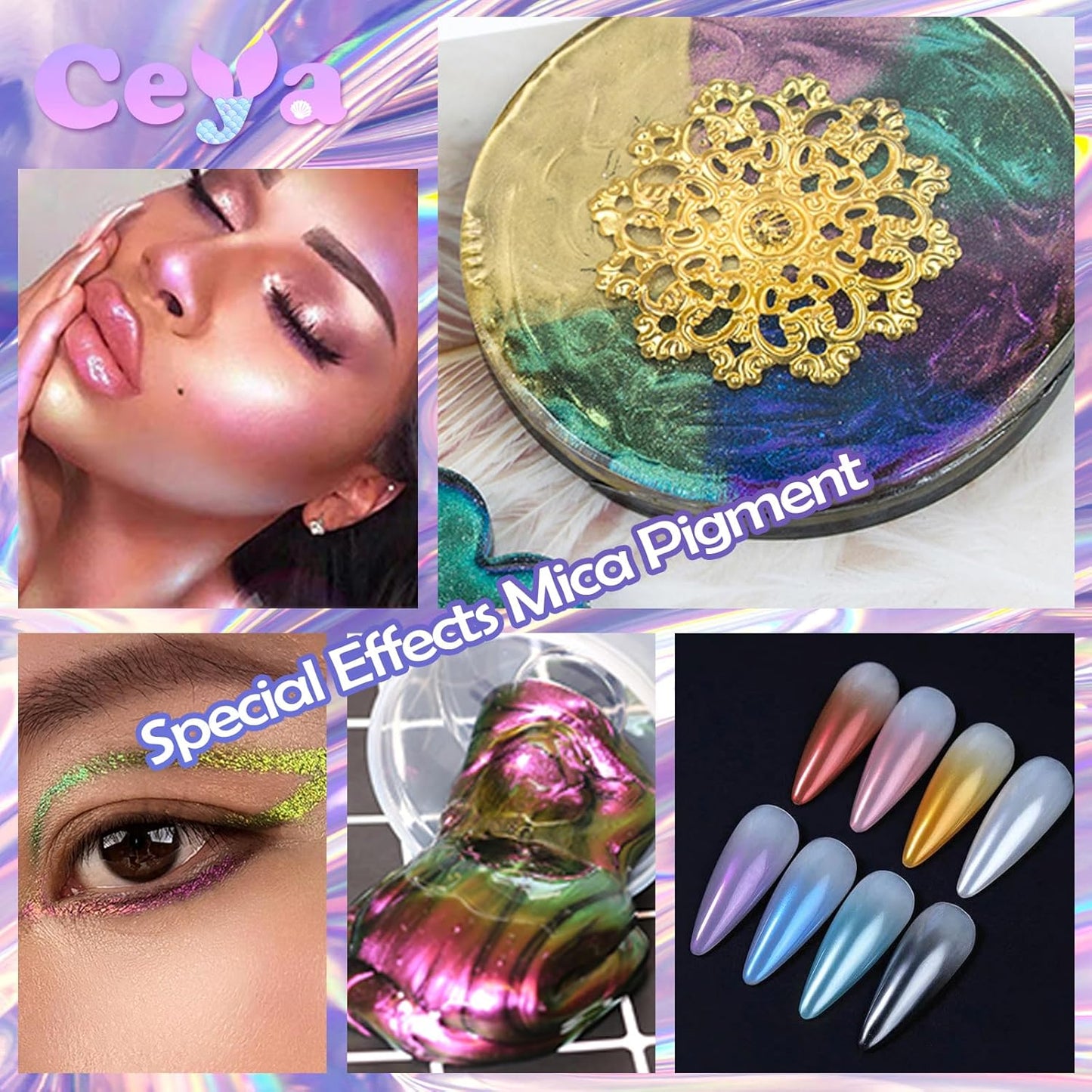 Ceya Highly Interference Mica Powder, 1.8oz/ 50g Orchid Violet Chrome Nail Powder, Cosmetic Grade Pearlescent Effect Color Shift Pigment for Epoxy Resin, Makeup, Nail Art, Soap, Candle, Slime, Paint
