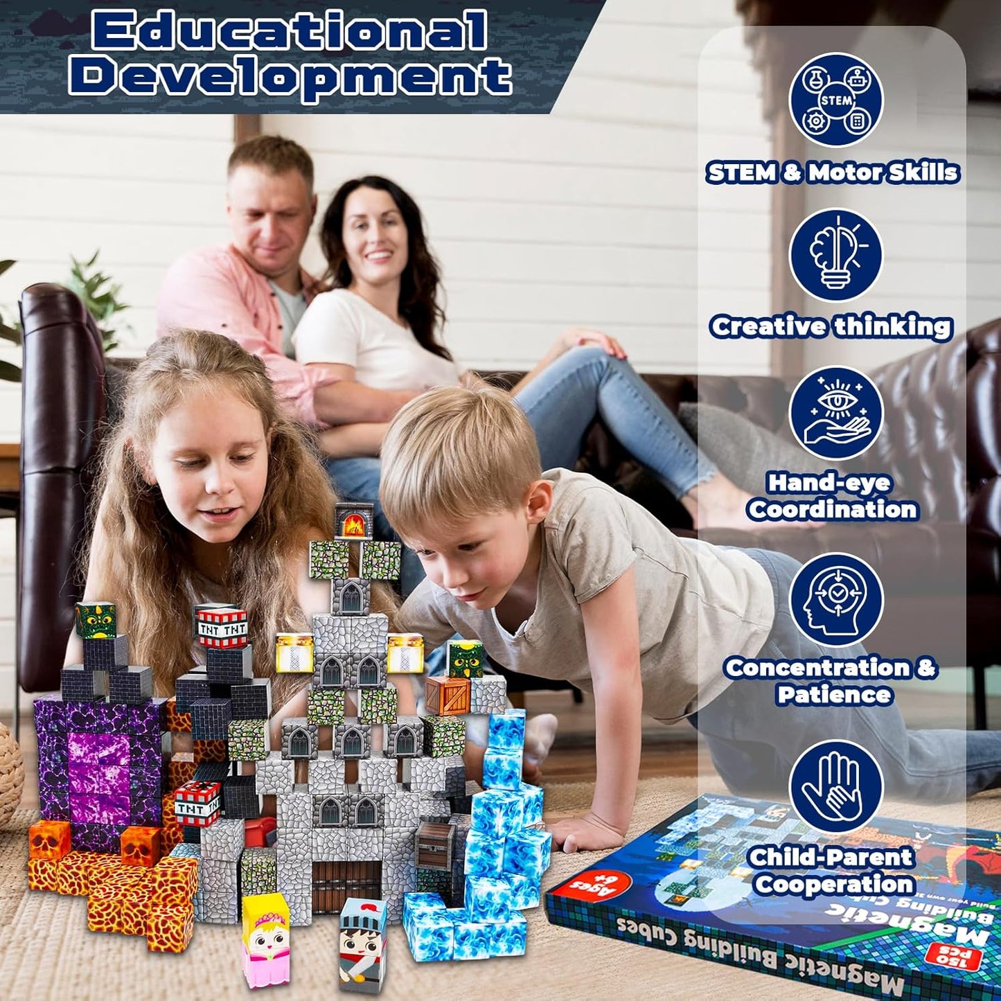 Magnetic Blocks - 150 PCS Build Magnetic Dark Castle Sword Domain World - Magnetics Construction Cube Toys - STEM Montessori Sensory Toys for Toddlers 6 7 8 9 10 Year Old Boys & Girls
