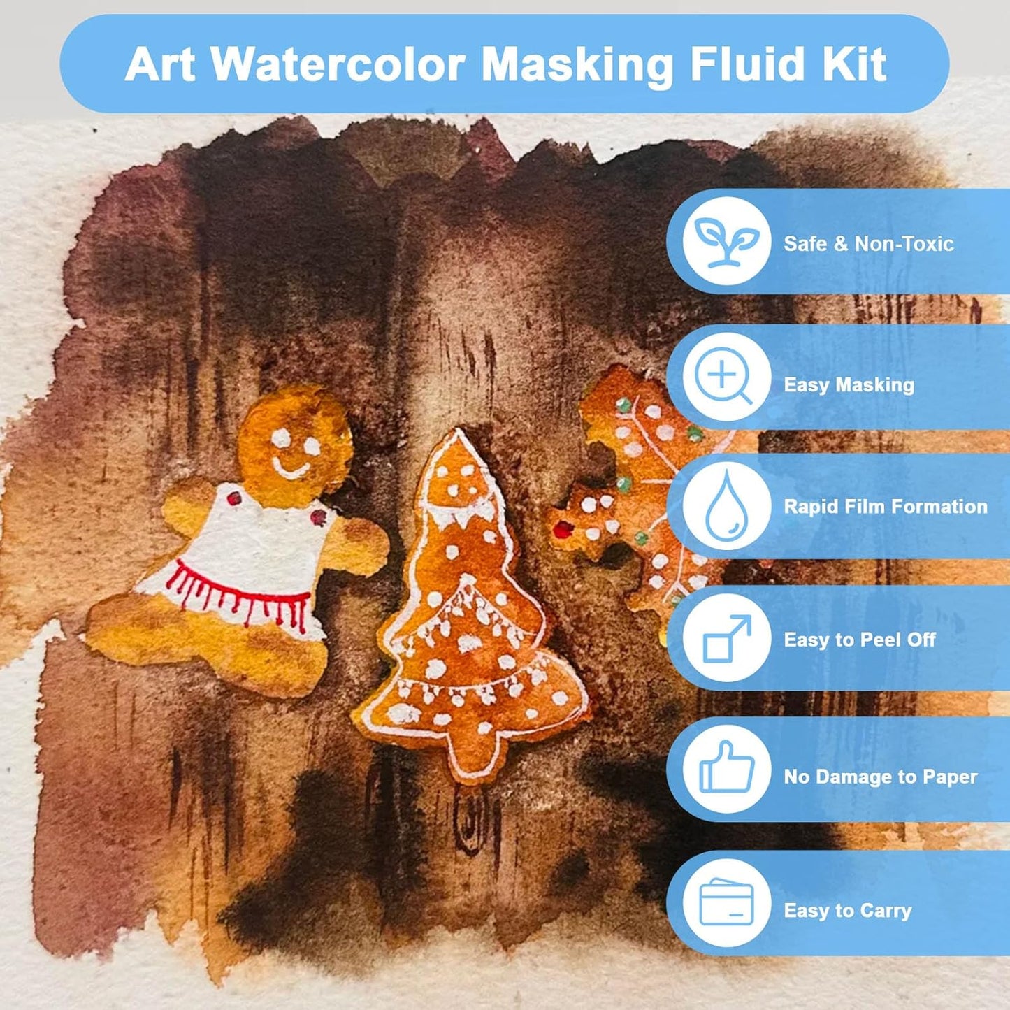 Masking Fluid for Watercolor Painting, 30ml Watercolor Masking Fluid with 2 Brushes & Eraser, Fine Arts & Crafts Supplies for Ink, Watercolor, Gouache Painting