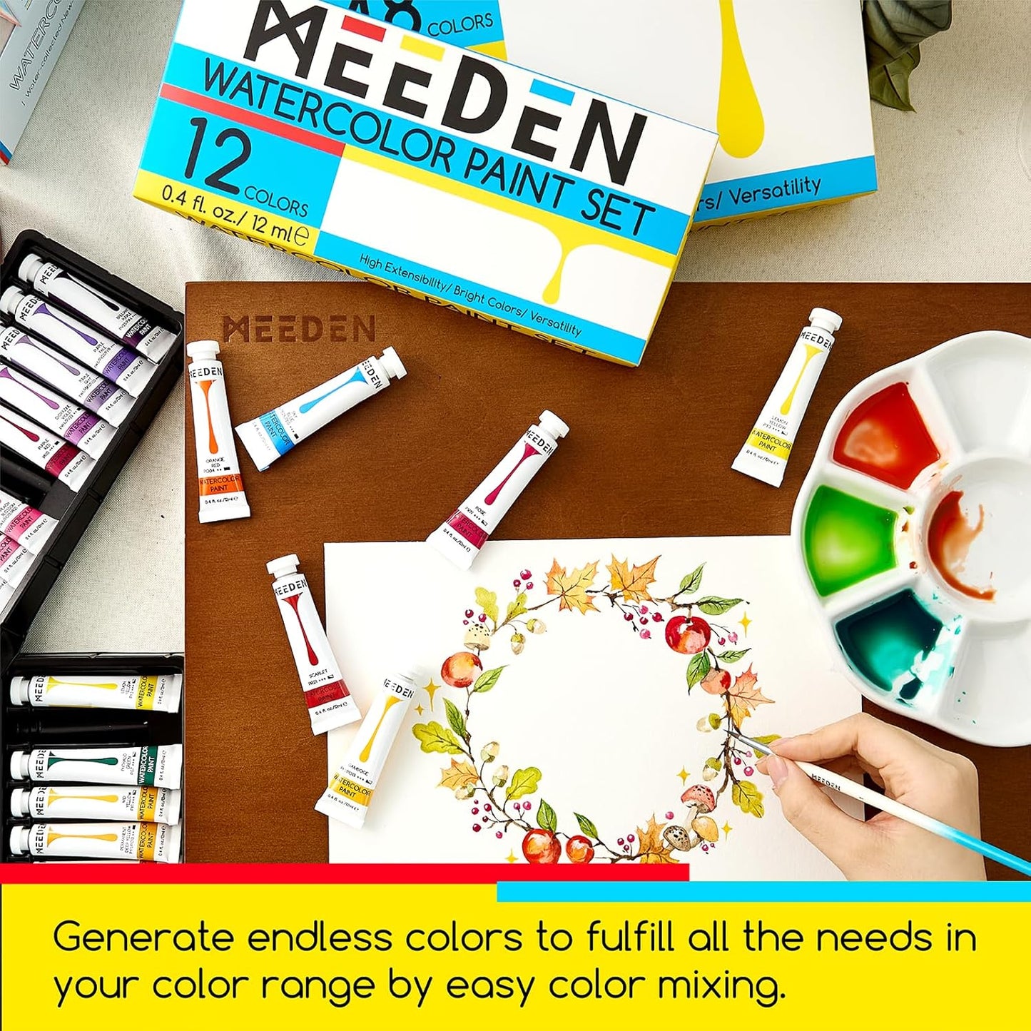 MEEDEN Watercolor Paint Tubes Set - 48 x 12ml (0.4 oz) Colors Painting Set Art Supplies - Non Toxic Water Color Paint for Adults Beginners Students