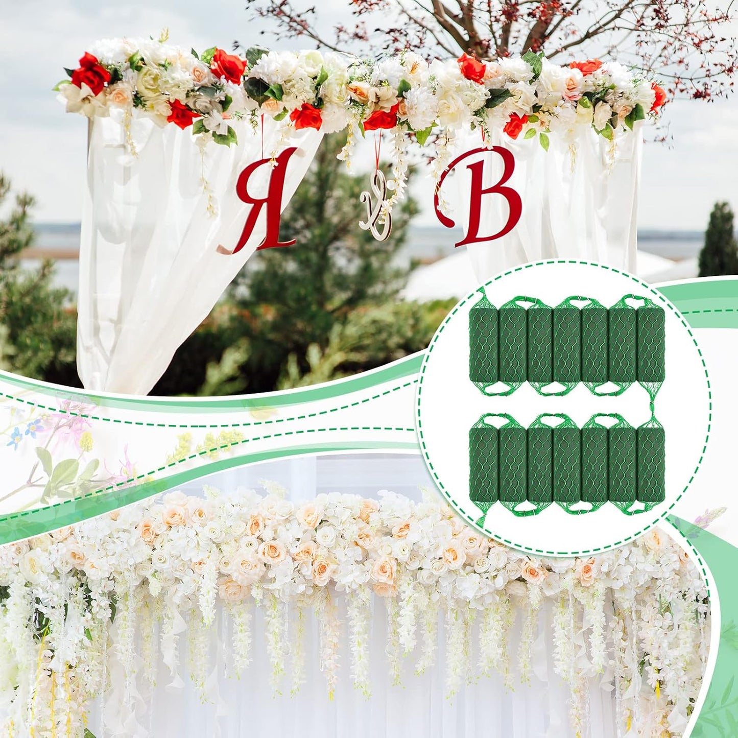 Preboun 14 Pcs Floral Foam Garland 27.6ft Absorption Flower Holder Plant Foam Flower Green Sponge Foam for Wedding Arch Door Tabletop Decoration Arrangement Home Garden Craft