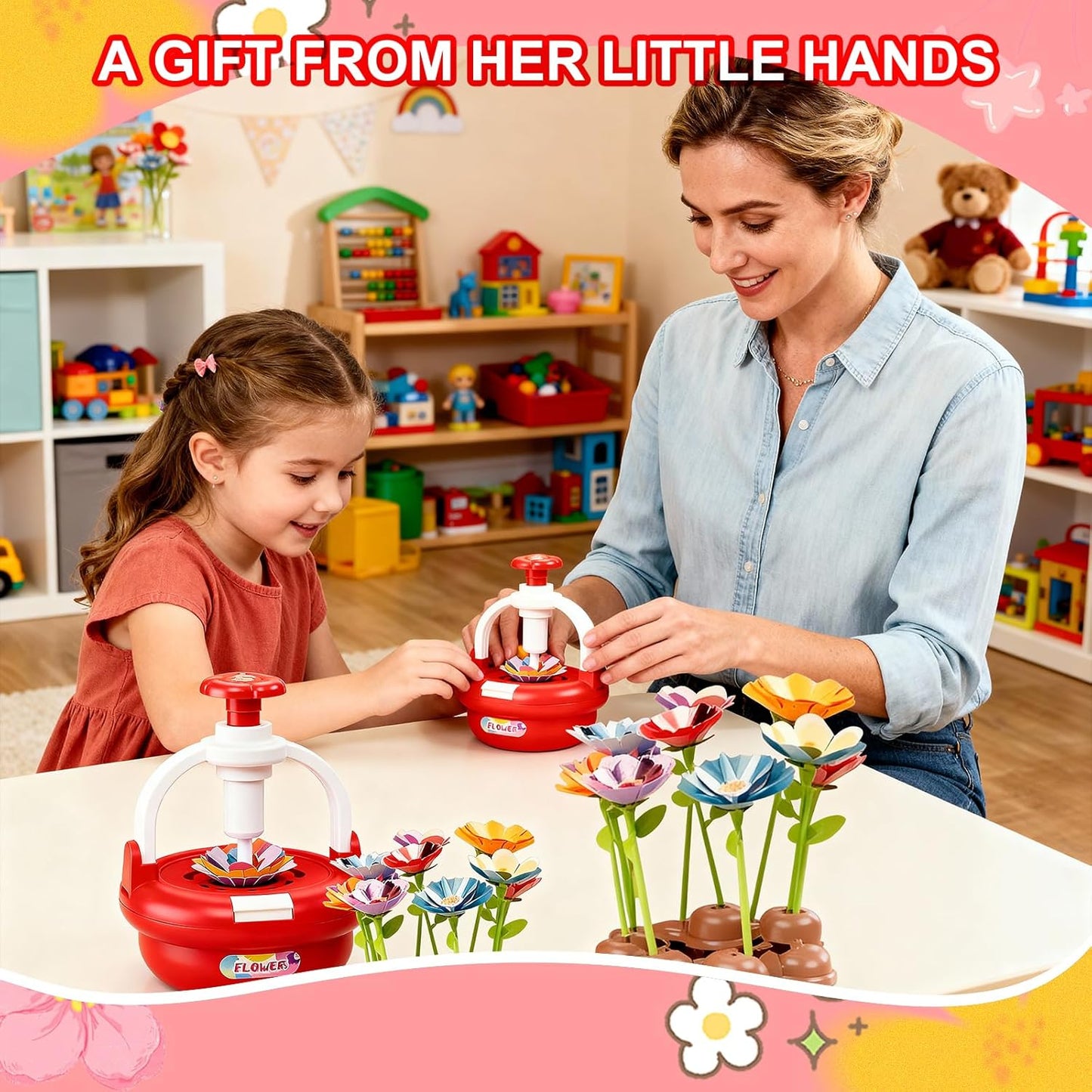 EALRIDV Fabric Flower Bouquets Toys, DIY Flower Press Kit, Creative Floral Craft Set for Kids Ages 4 5 6 7 8+ Years Old, Build Your Own for Birthday Gifts, Arts and Crafts Projects