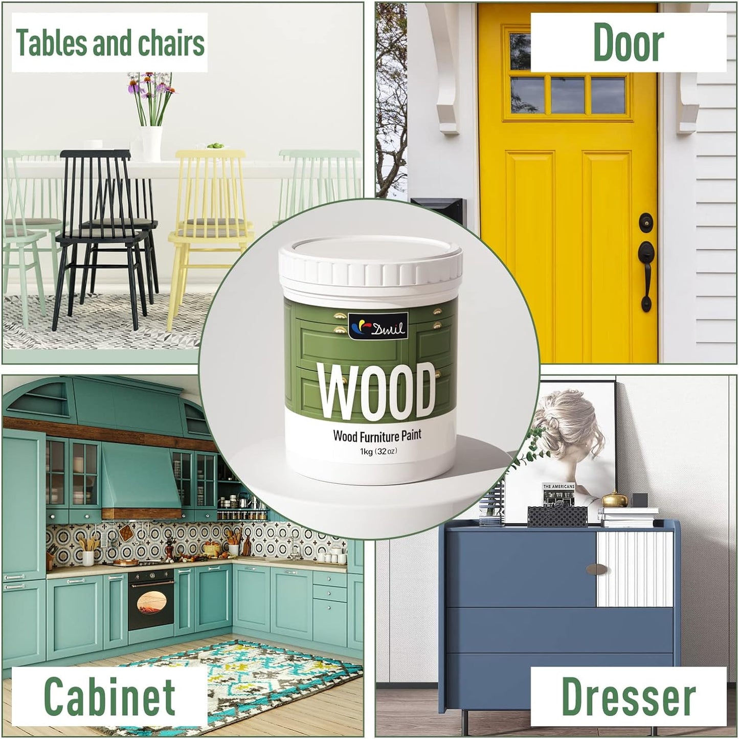 DWIL Matte Finish Furniture Paint - 32 Oz Wood Paint for Cabinets, Doors, Tables, and Dressers Refinishing - Water-Based, Non-Toxic & Odorless, Easy to Apply(Ivory White)-With Tools