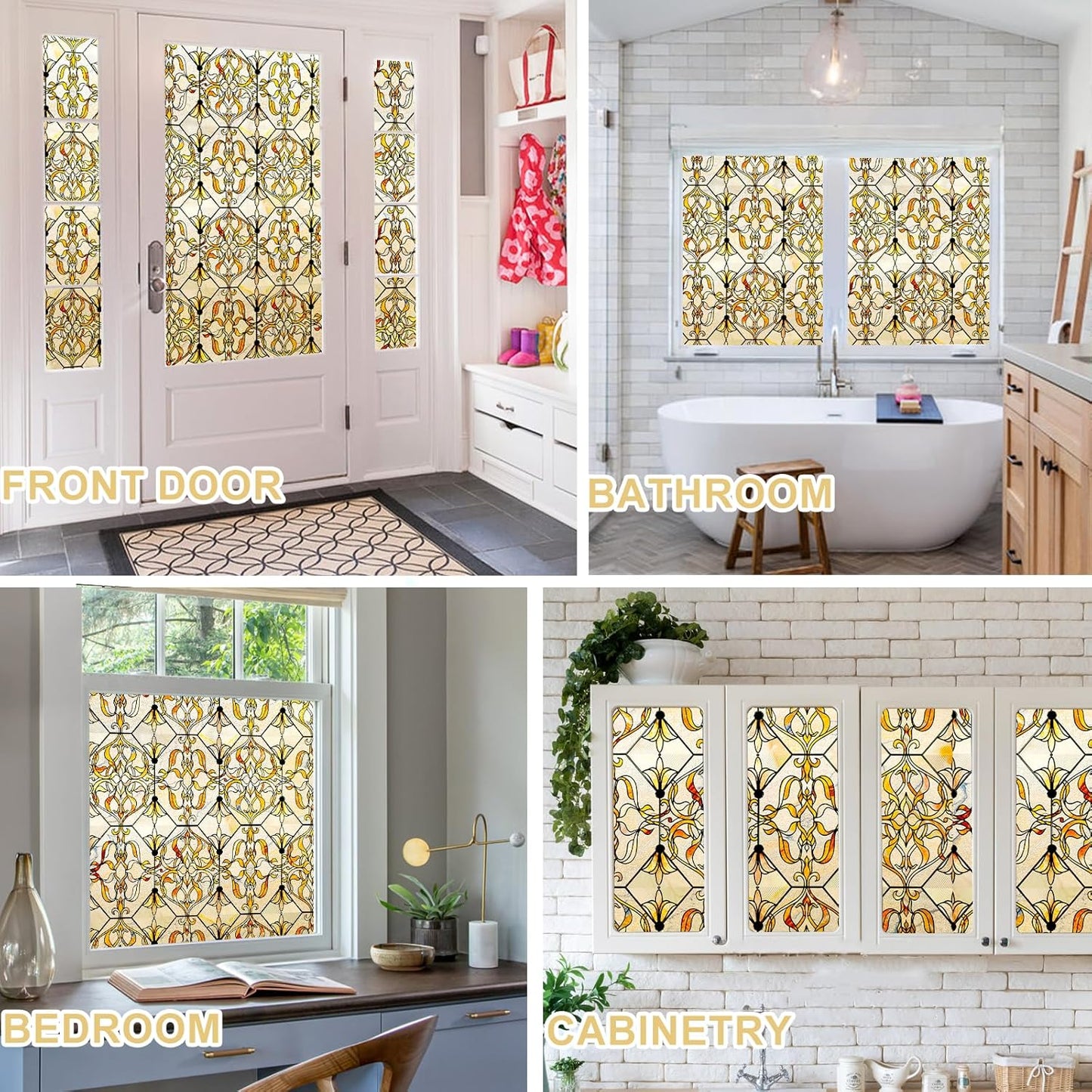 3D Stained Glass Window Privacy Film, Heat Control UV Blocking Static Cling Decorative Window Film for Bathroom,Front Door,Home Non Adhesive,GiltGaze 16.9 x 78.7 inches