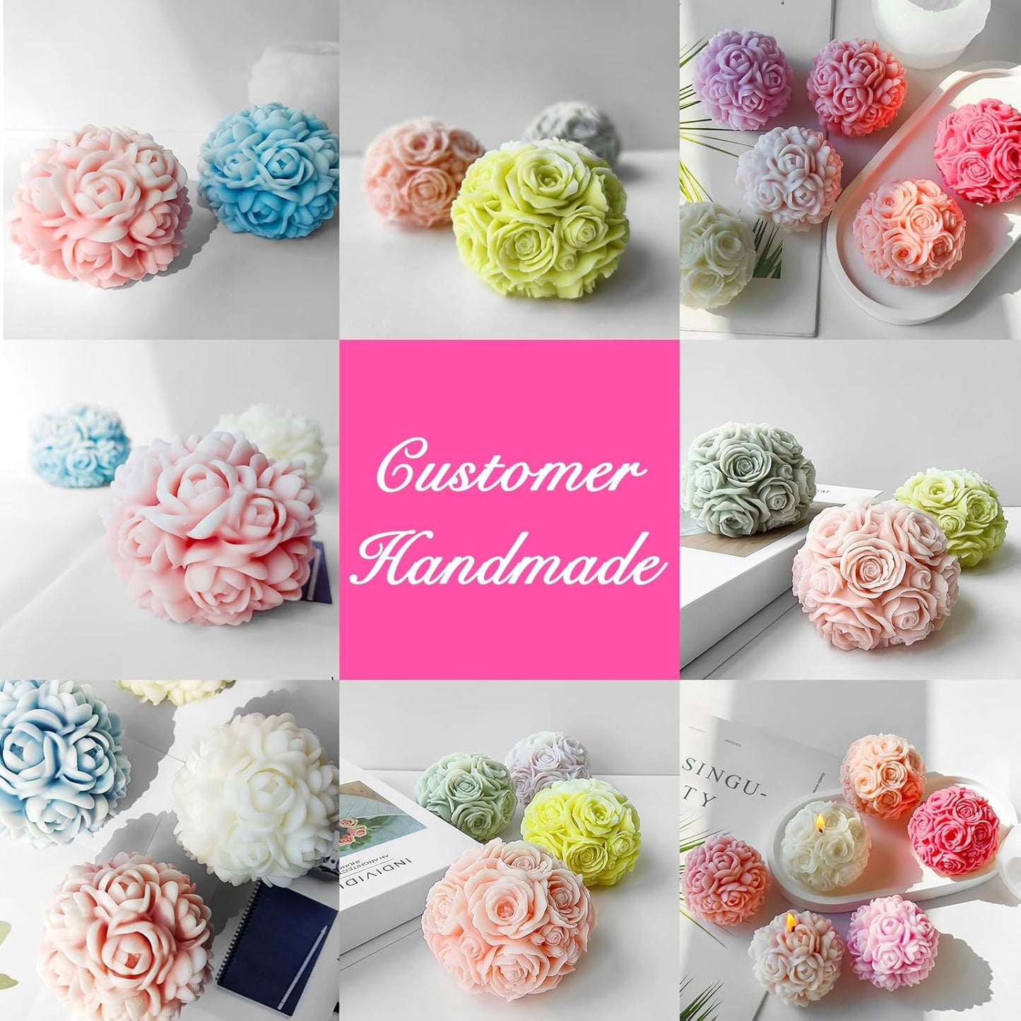 JDH 2 PCS Rose Ball Round Candle Mold 3D Rose Flowers Silicone Mold Flower Molds de silicona para velas for Candy & Home Decor - Resin Casting & Making Molds for Candle, Resin, Soap & Chocolate