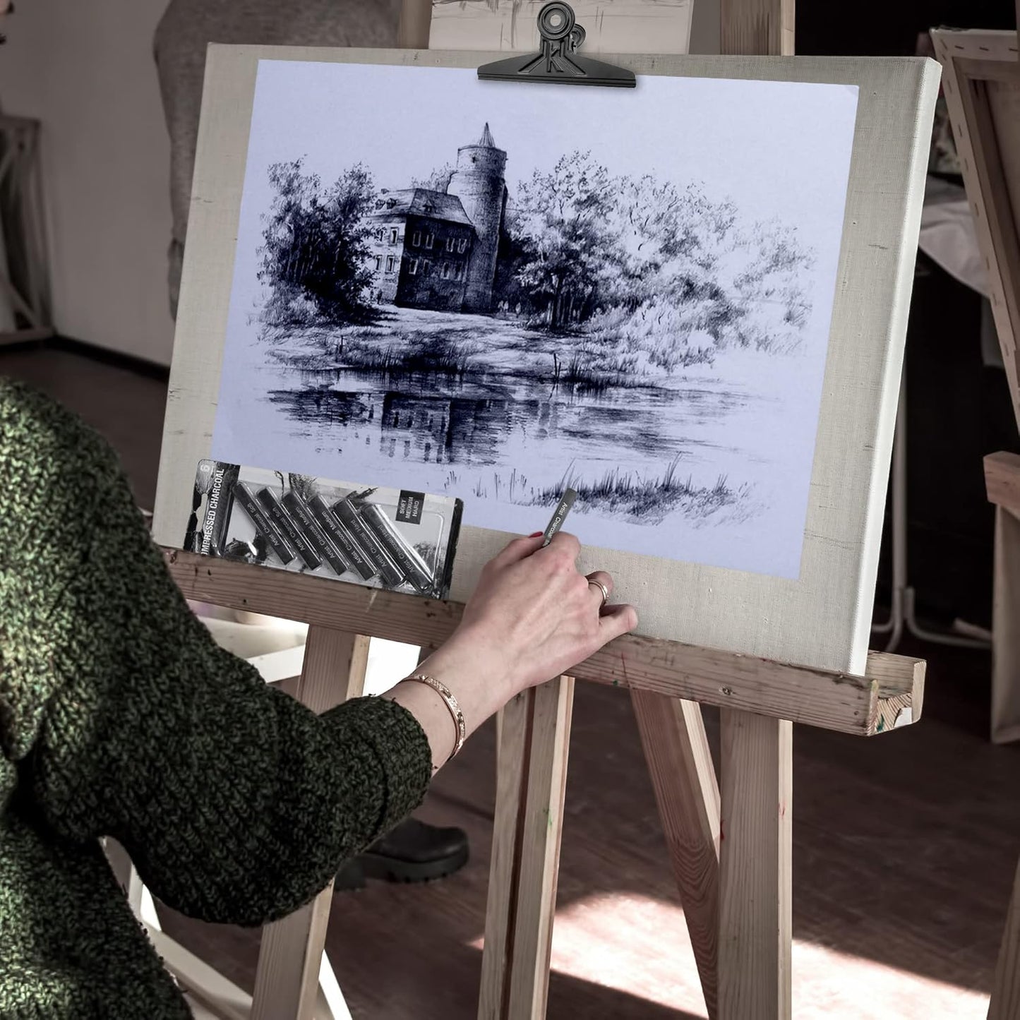 12 Pack Compressed Charcoal Sticks, Vine Charcoal Stick for Drawing, Sketching, Shading, Art Supplies Sketch Kits Tools Soft, Medium and Hard Grade