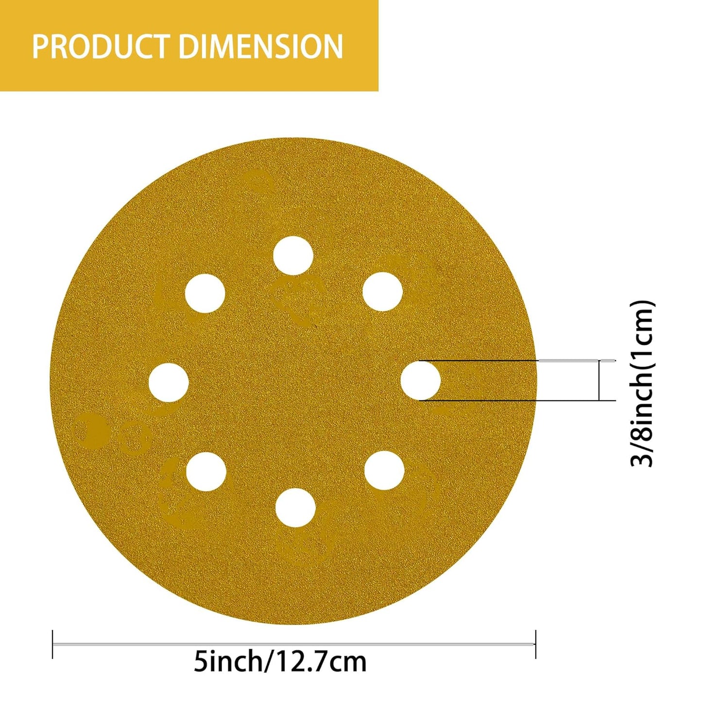 150PCS 240 Grit Gold Sanding Discs, 5-Inch 8-Hole Sandpaper for Random Orbital Sander, for Automotive or Woodworking
