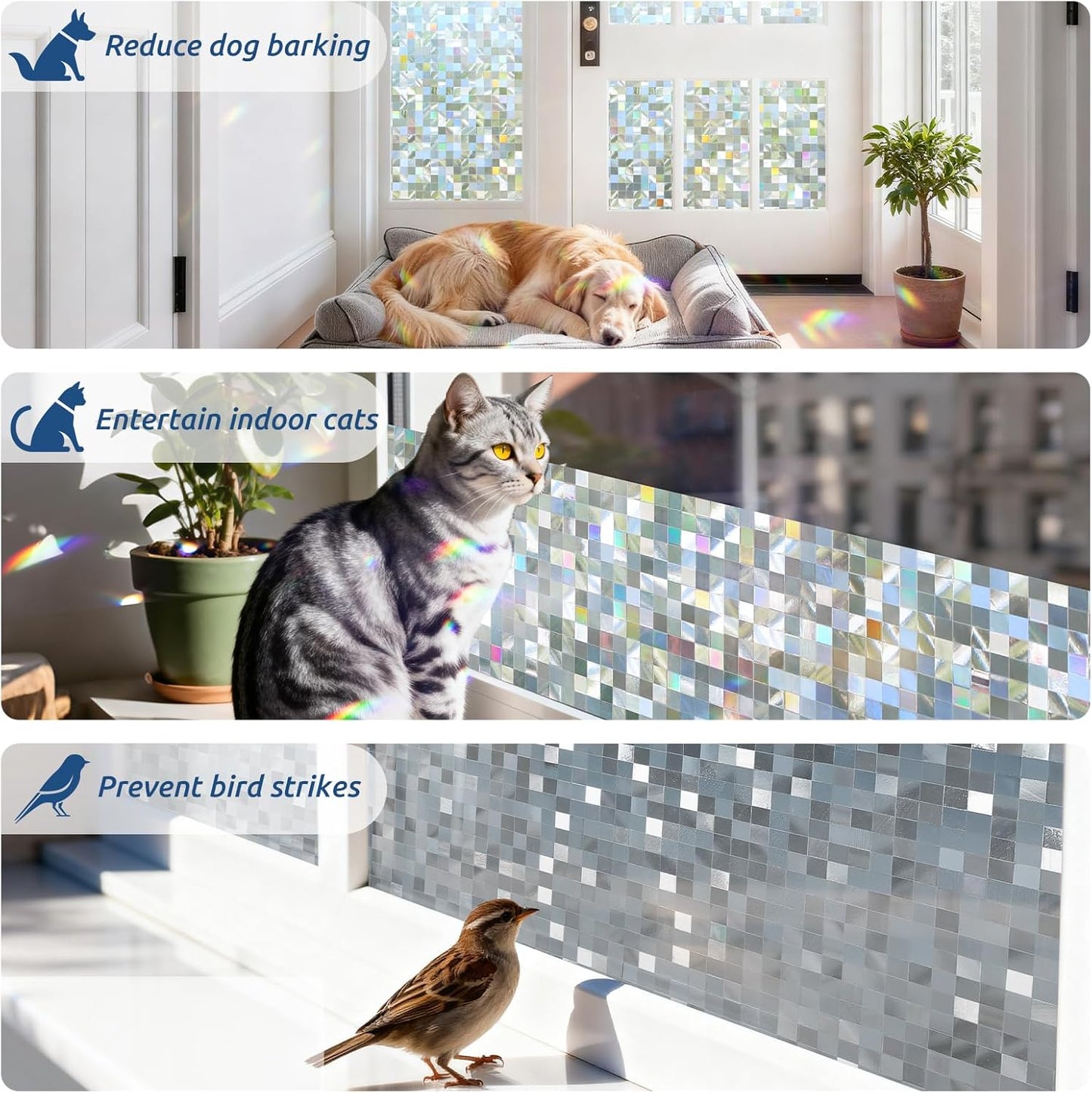 rabbitgoo Stained Glass Window Privacy Film Mosaic Pattern, Frosted Glass Window Film Rainbow Decorative Sticker, Static Cling UV Blocking Suncatcher for Home, 35.4 x 78.7 Inches