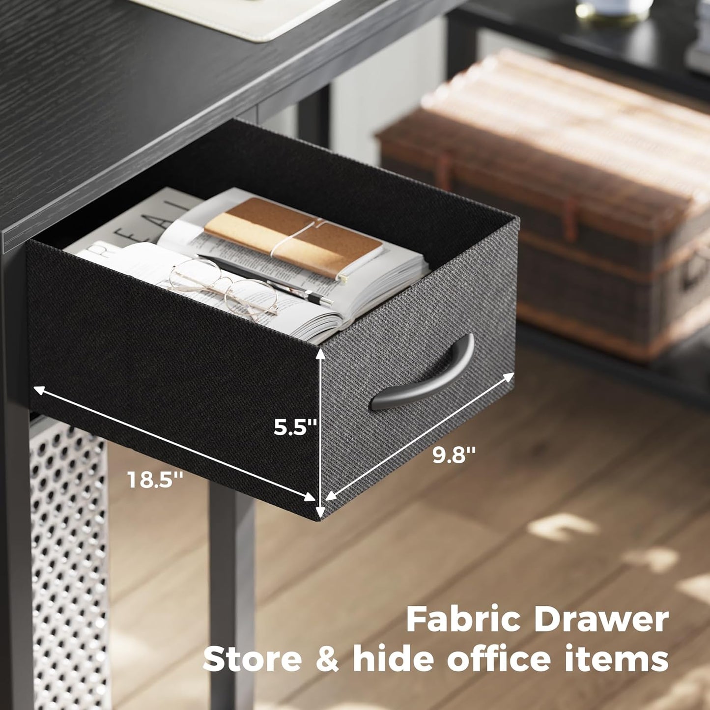 SUPERJARE Reversible L Shaped Gaming Desk with Drawer, LED Lights & Power Outlets, Corner Computer Desk with Shelves & Monitor Stand for Home, Office, Black, 47 inches