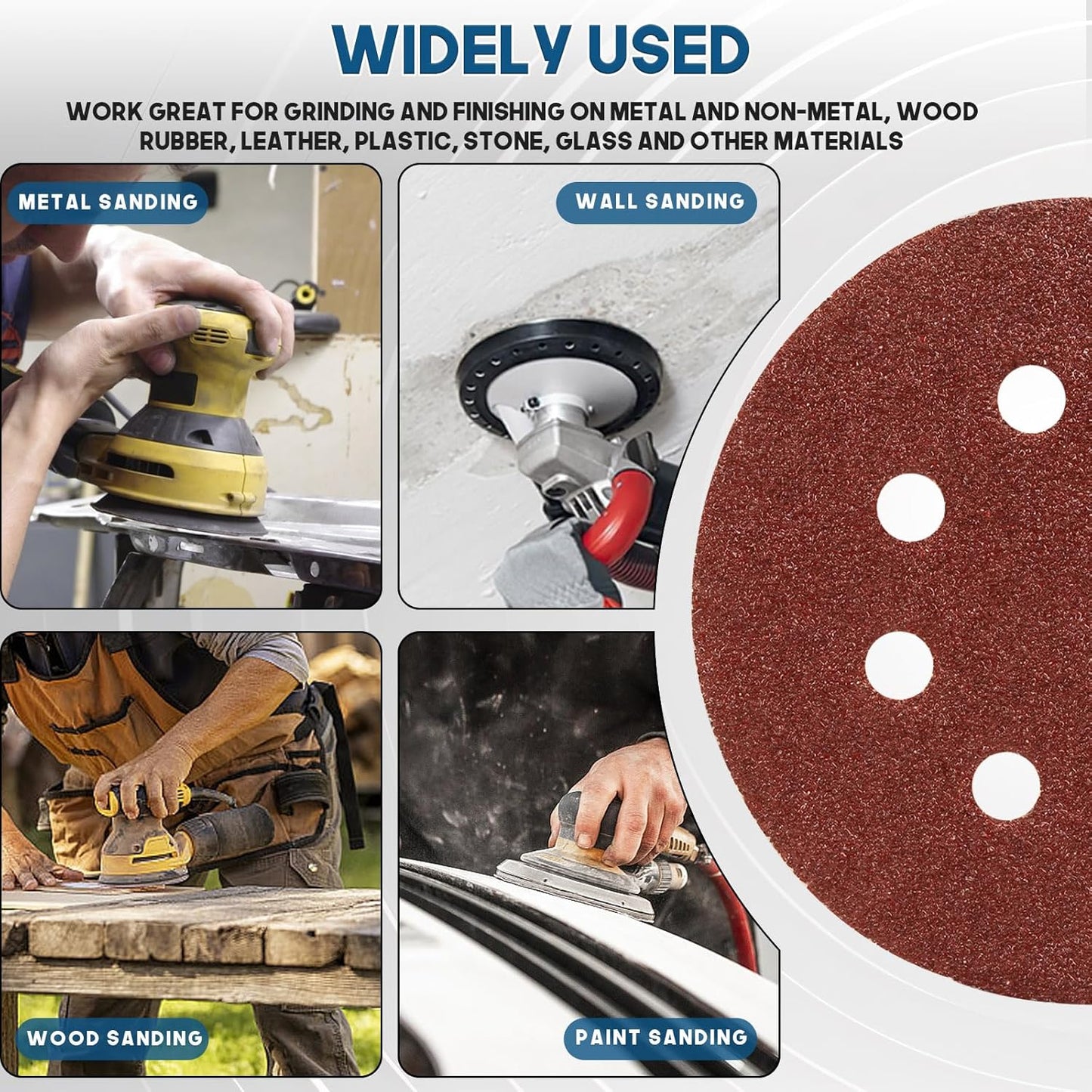 5 Inch 8 Hole Sanding Discs, 150 PCS 60 Grit Hook and Loop Sandpaper, Round Aluminum Oxide Sand Paper Discs for Random Orbital Sander