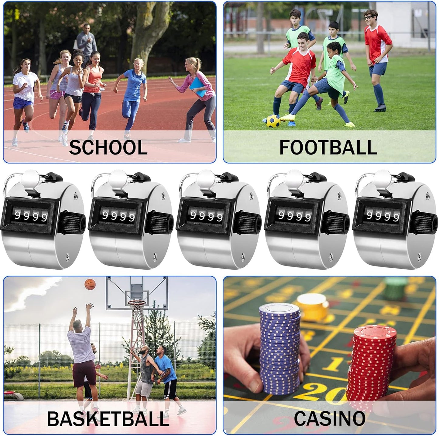 Handheld Mechanical Counter Clicker, 5 Pcs 4-Digital Number Tally Click Counter for School Event Golf Sports Office Stadium