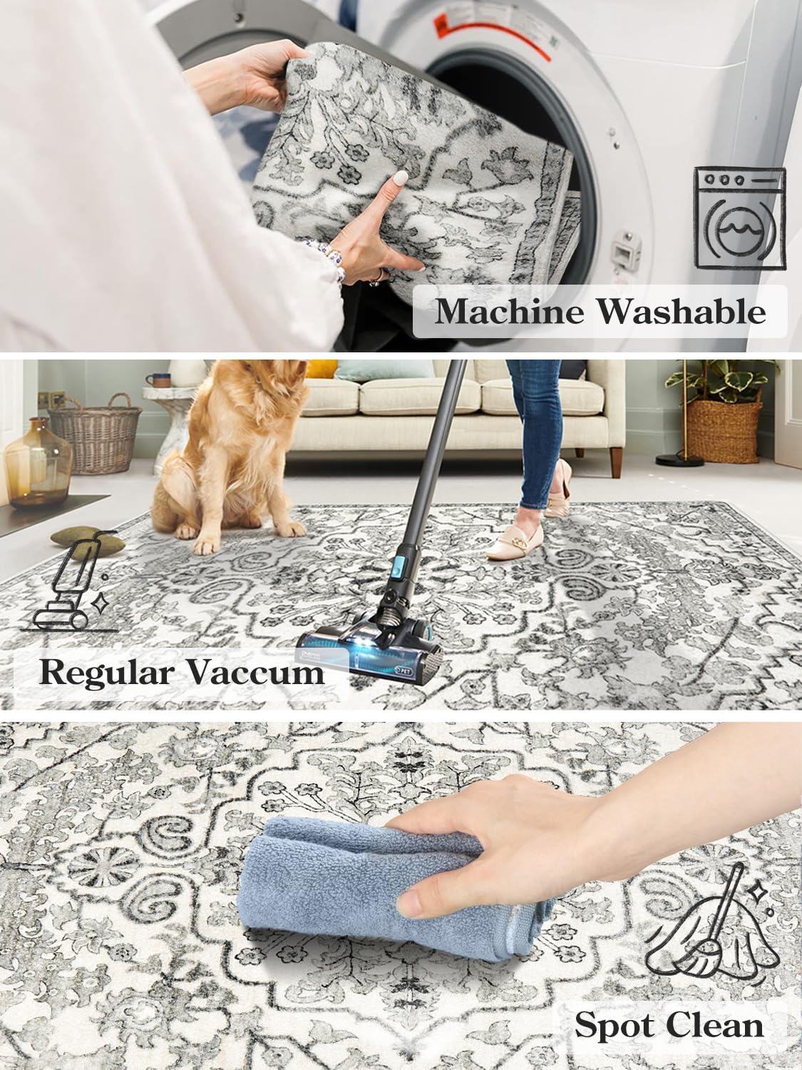 Lahome Round Rug 5'3"Ft, Soft Rugs for Living Room Machine Washable Rugs for Bedroom, Bohemian Medallion Non-Slip Non-Shedding Print Indoor Carpet for Entryway Bathroom Coffee Table, Beige