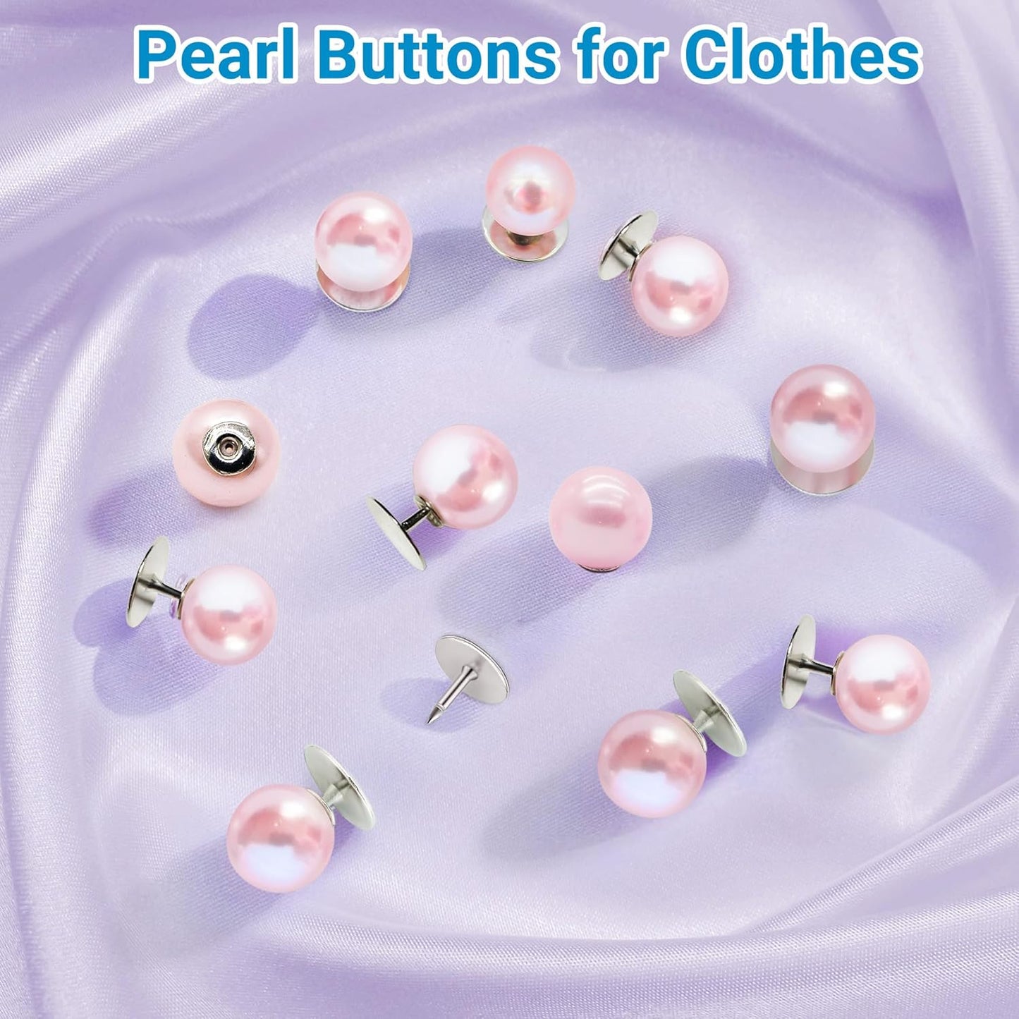 50 Sets Pearl Buttons No Sew Buttons for Clothes, 10mm Pearl Brooch Pins Reusable for Women, White Safety Pins for Dresses, Shirts, DIY Crafts, Fashion Decorative Accessories