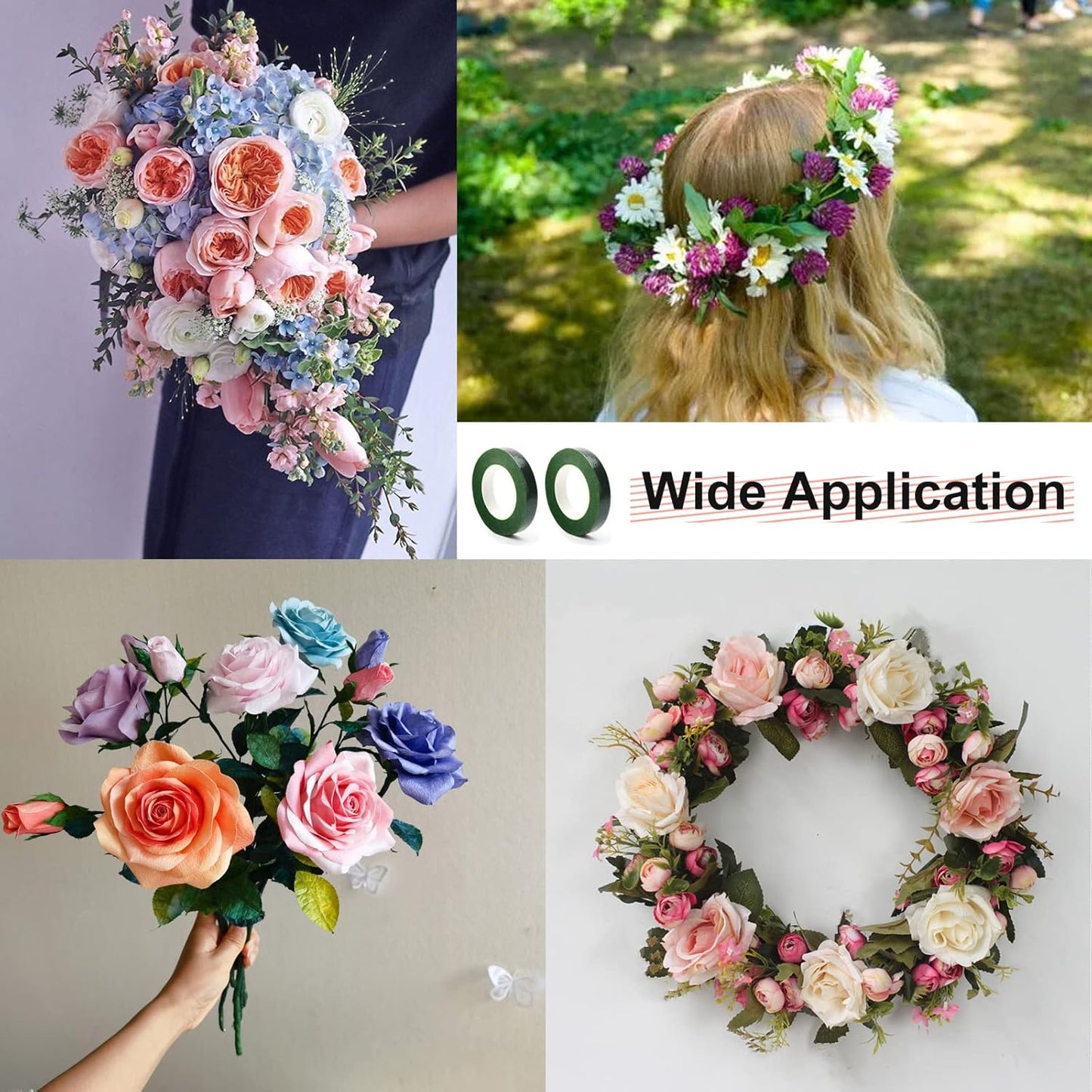 12 Rolls 1/2 Inch 30 Yard Green Floral Tape for Bouquet Stem Wrapping - Adhesive, Waterproof and Flexible (Olive Green+Dark Green)