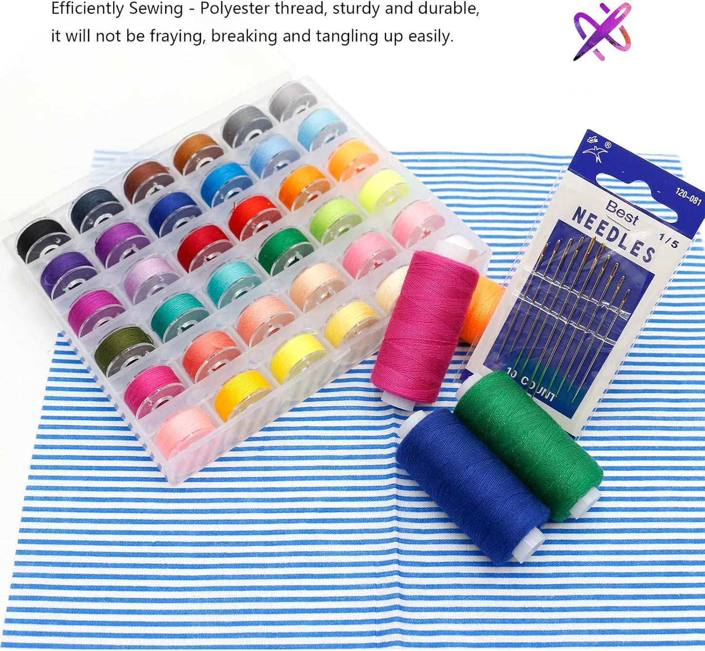 72Pcs Sewing Thread kit, 36 Assorted Colors Machine Threads with Spools, 36 Same Color Prewound Bobbins Threads Set, Polyester Thread for Hand and Sewing Machine