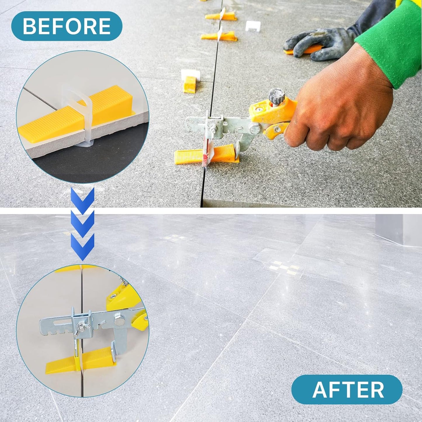 Tile Leveling System with Tile Plier 1500Pcs Piece Tile Spacers Clips 300Pcs Piece Reusable Wedges and 1 Rubber Mallet Tile Tools Set for Stone Installation (1/32"(1.0 mm)
