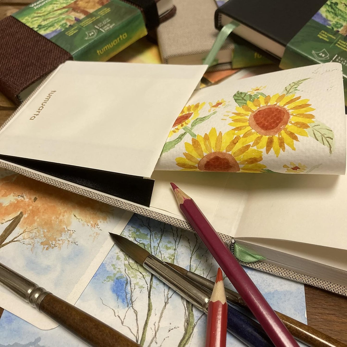 tumuarta Watercolor Journal,140 LB, 300 GSM, Cotton Paper, Cold Press, 24 Sheets, 48 Pages, Watercolor Paper Sketchbooks for Use As Travel Notebook and Mixed Media Pad, 5.5x5.5