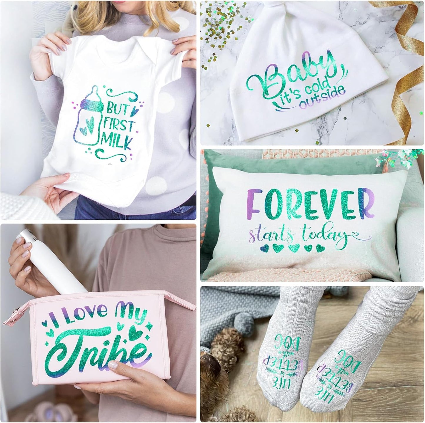 VINYL FROG Chameleon Heat Transfer Vinyl Purple to Green Gradual Transfer Vinyl Roll 12" x5ft with Iron and Heat Press Gradient Change Color HTV for T-Shirt