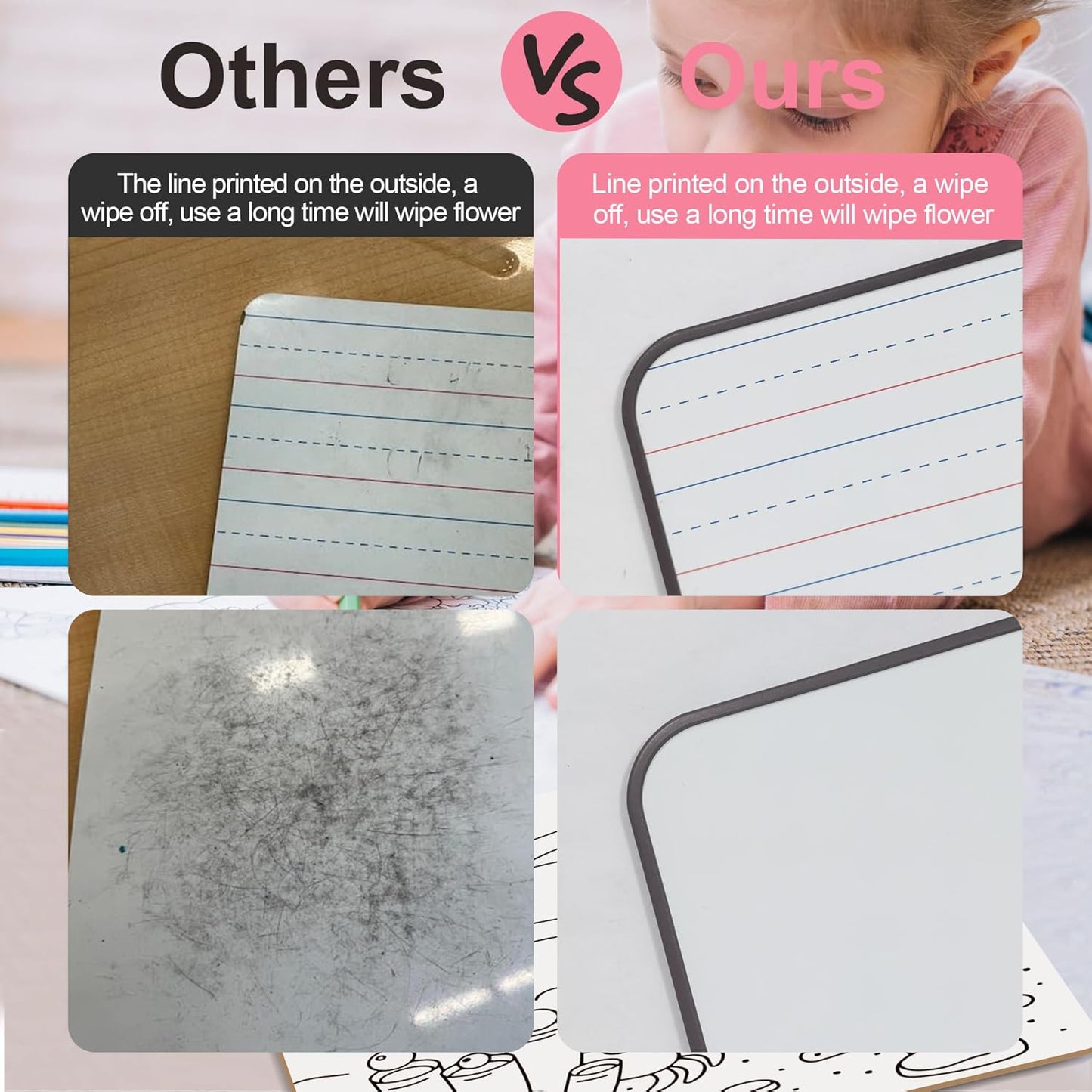 Dry Erase Boards 6 Pack, Double Sided Magnetic Small Whiteboards with Lines for Kids, Students, Teacher & Classroom Pack, Including 52 Pcs Alphabet Letters for Preschool Spelling