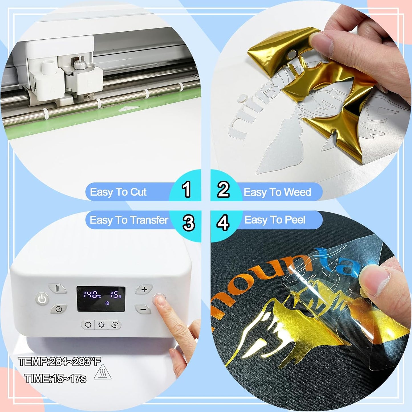 Sheet Metallic Foil Heat Transfer Vinyl Bundle – 12"x10"-17 Chrome HTV Pack in 17 Vibrant Colors for Stunning T-Shirt Designs! Perfect for DIY Enthusiasts and Professionals (Multicolours)