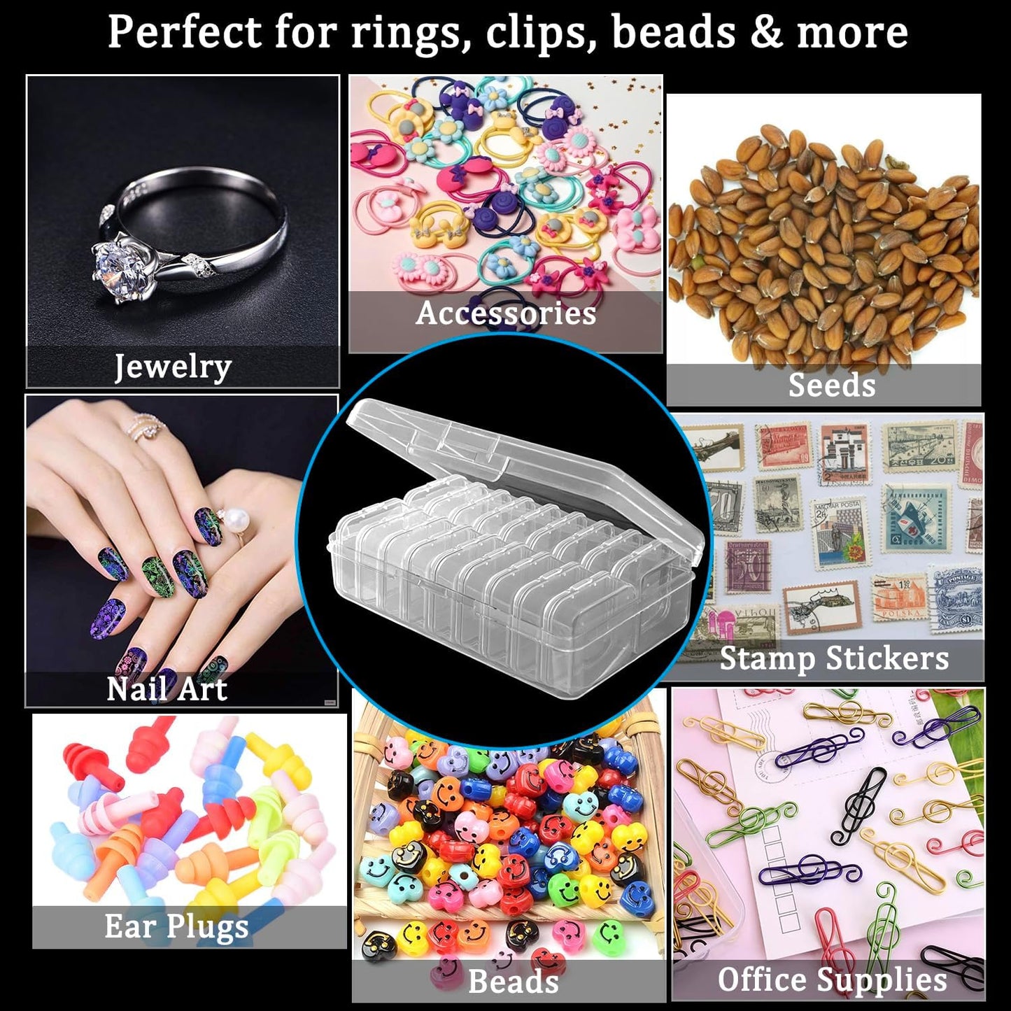 DUOFIRE 18 Pieces Plastic Bead Organizer, Craft Organizers and Storage Bead Storage Containers Small Transparent Boxes with Hinged Lid for Modular Storage of Small Parts, Diamonds, DIY Art, Jewelry