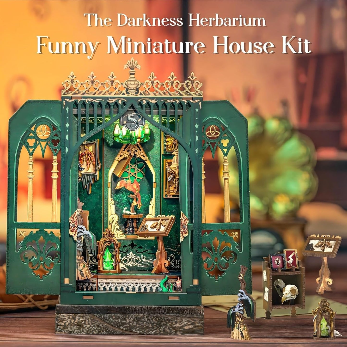 Fsolis Book Nook Kits, DIY Miniature House Kit 3D Puzzles for Adults Bookshelf Decor Gifts for Women Teenagers Craft Lovers(The Darkness Herbarium)