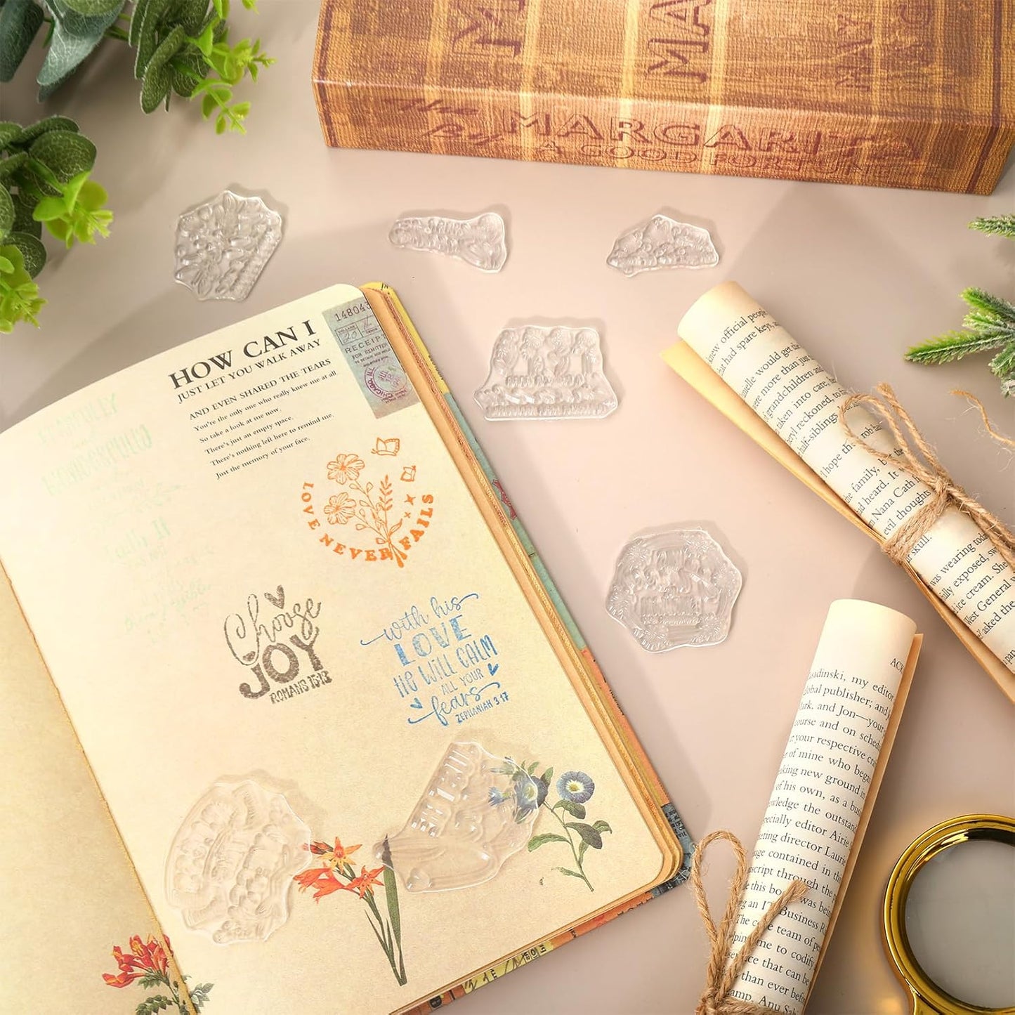 Whaline 5 Sheets Bible Verse Clear Stamps Christian Jesus Silicone Transparent Stamps Greeting Words Border Stamp Cards for DIY Card Making Scrapbooking Embossing Album Decor