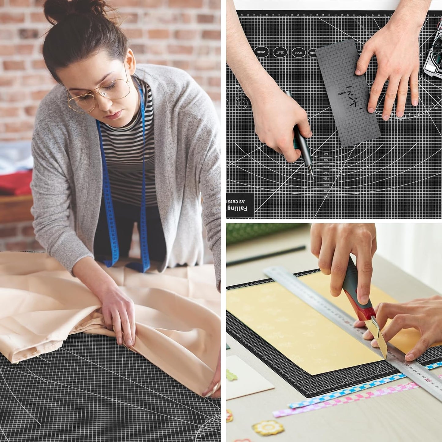 Falling in Art Self Healing Cutting Mat, 18x24" Cutting Mats for Sewing, Double-sided 5-Ply Fabric Cutting Board for Crafting, Quilting and Sewing Projects, Black