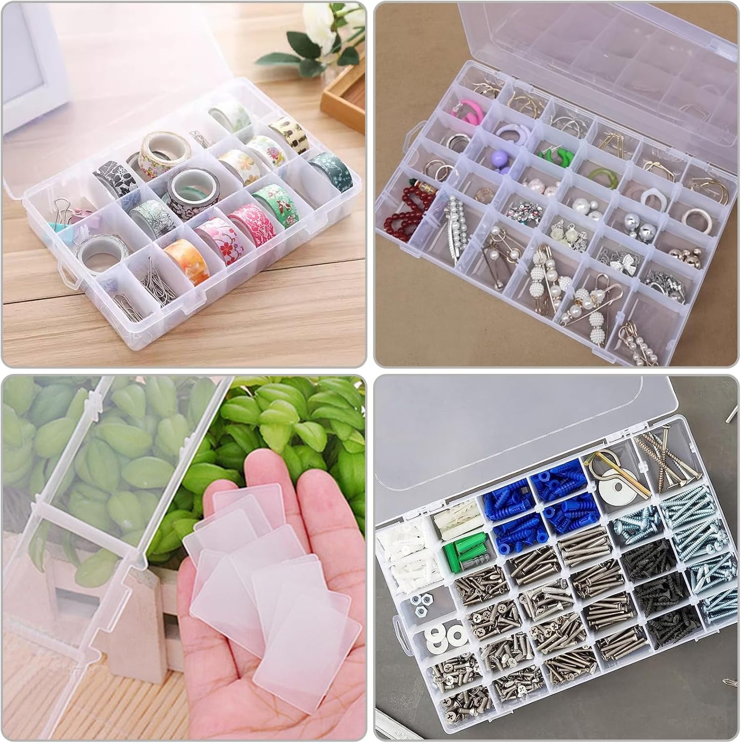 2Pack 24 Grids Craft Organizers and Storage Bead Organizer Tackle Box Organizer with Adjustable Divider, Plastic, Clear