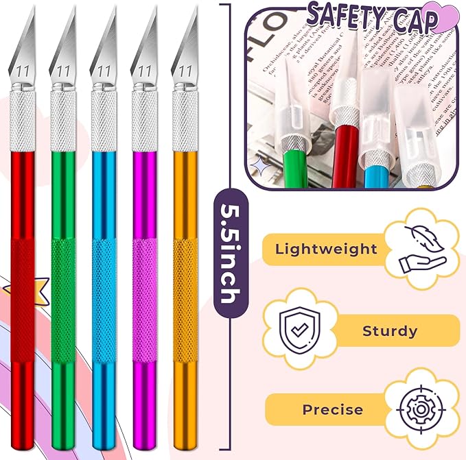DIYSELF 20 Pack Exacto Knife - Craft Hobby Knife Precision Exactly Knife for Art, Crafting (Pink)