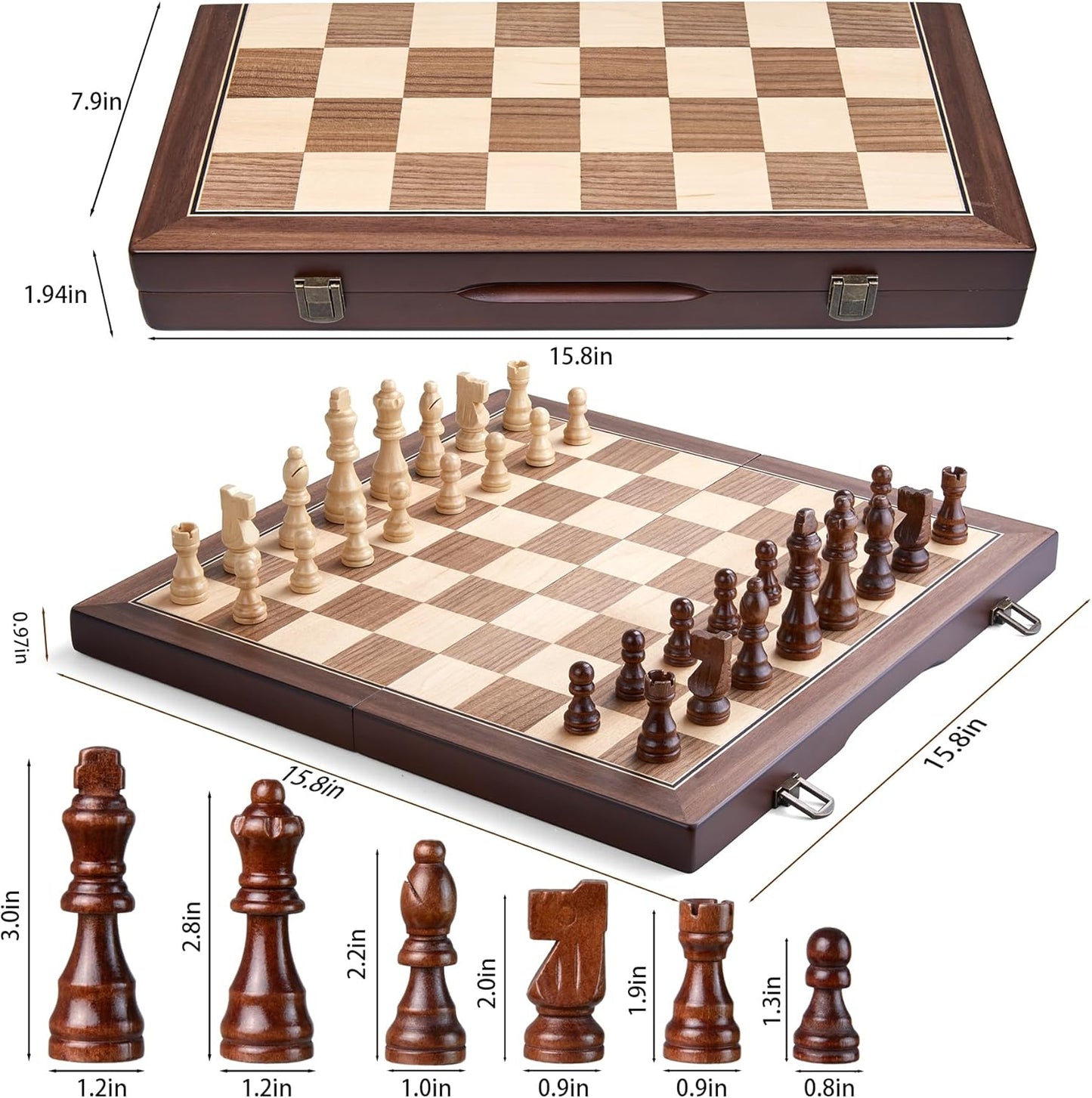 AMEROUS 15'' Magnetic Wooden Chess Set for Adults Kids - with Folding Board, Gift Package, Pieces Storage Slots, Handmade Pieces,Chess Board Game Set for Tournament Professional Beginner