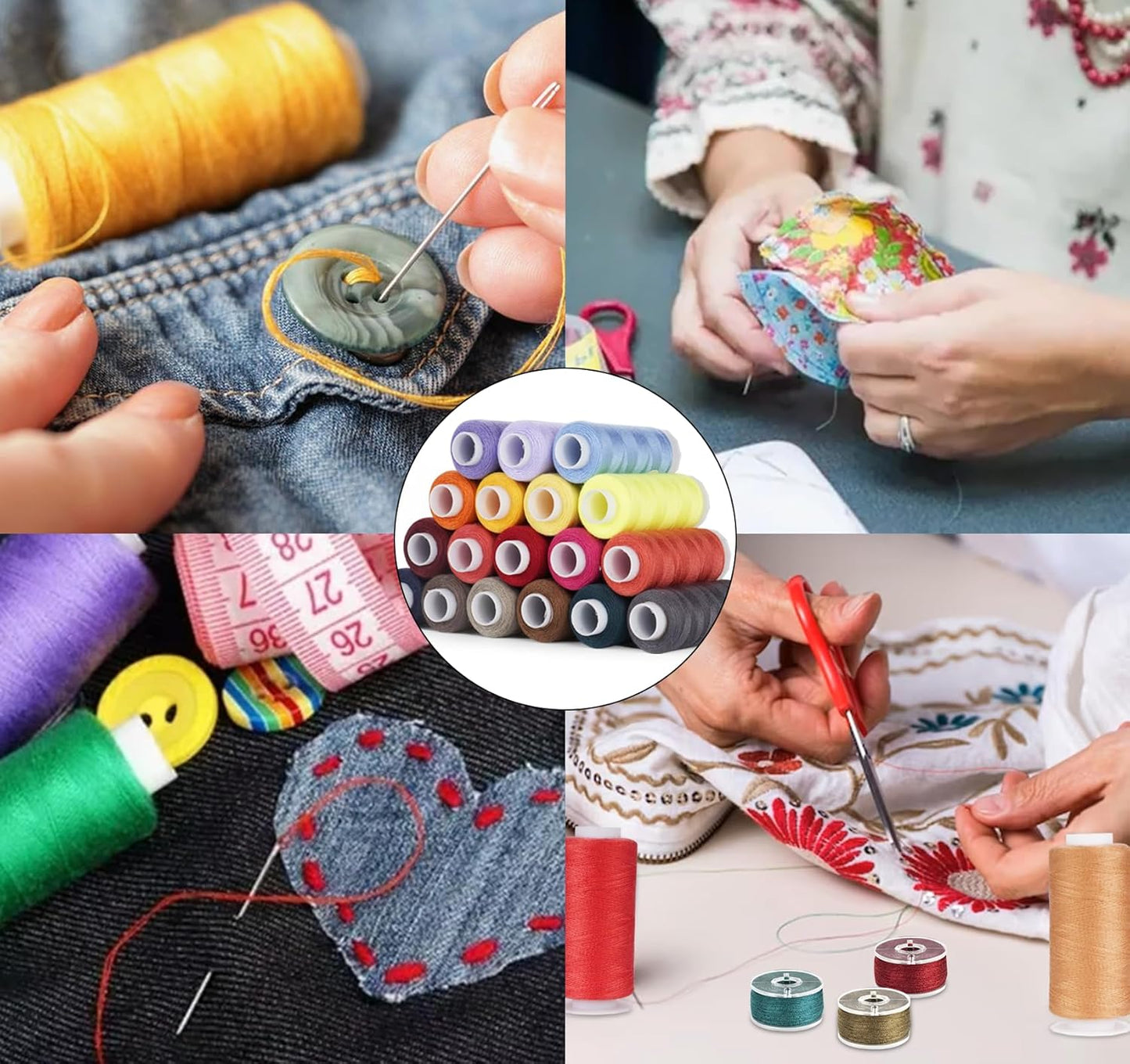 124 Pcs Pre Wound Bobbins Sewing Thread, 50 Colors Polyester Sewing Thread Kit, 500 Yard Thread for Sewing Machine, Beginners, Stitching, Travel, DIY, Sewing Supplies