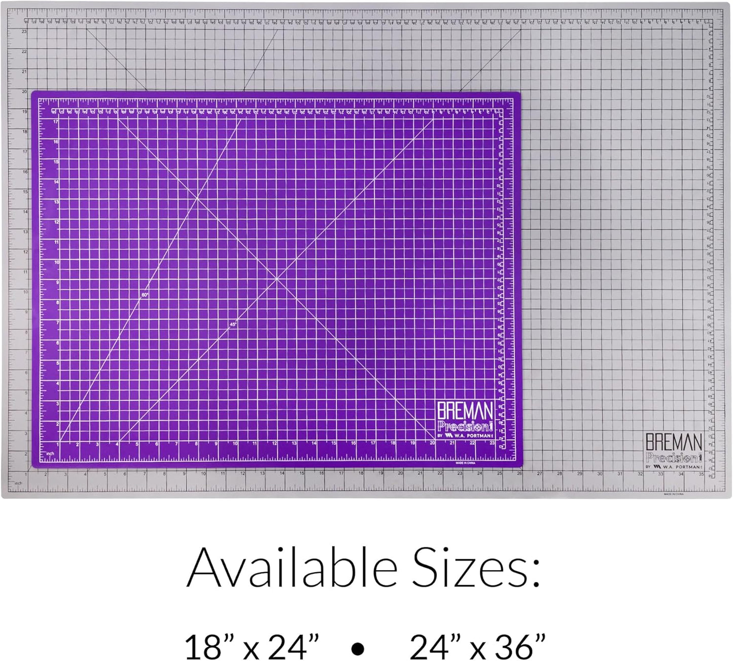 Breman Precision 24x36 Inch Self Healing Cutting Mat - 2-Sided 5-Ply PVC Purple/Gray Cutting Mats for Crafts, Sewing, Quilting and DIY Projects - Durable and Non-Slip Design with Precise Grid Lines