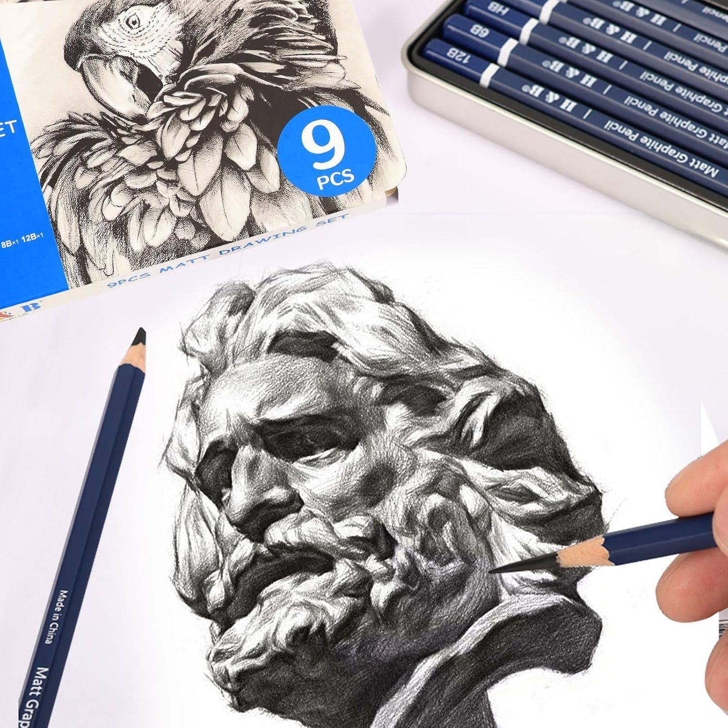 H & B Profession Sketch Pencils 9-Piece, Matte Sketch pencils, Sketch Pencil Set for Drawing, Shading, and Sketching for Beginners, Artists and professional artists