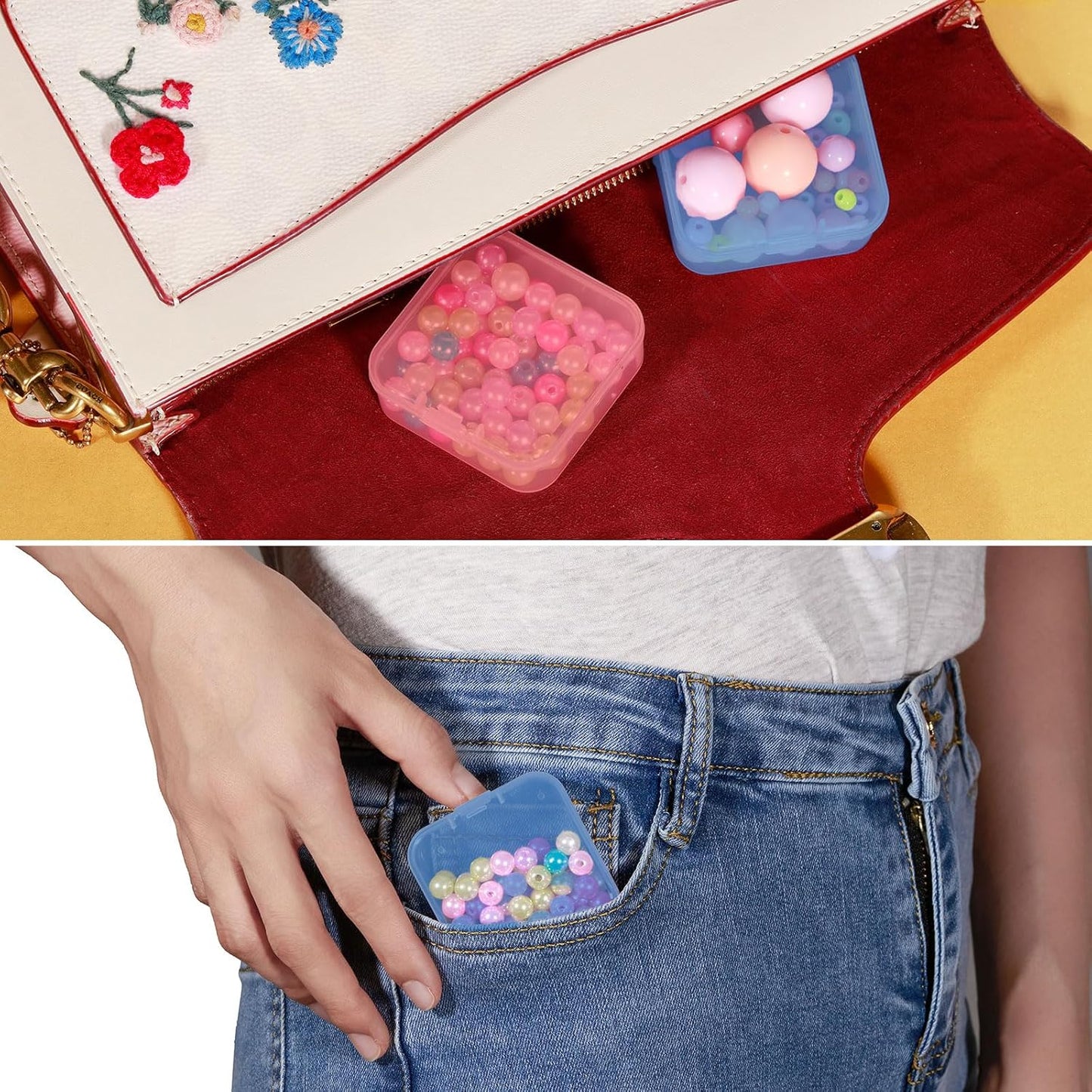 Mathtoxyz Small Bead Organizers(Red, Blue), 45 Pieces Plastic Storage Cases Mini Clear Bead Storage Containers Transparent Boxes with Hinged Lid and Rectangle Clear Craft Supply Case