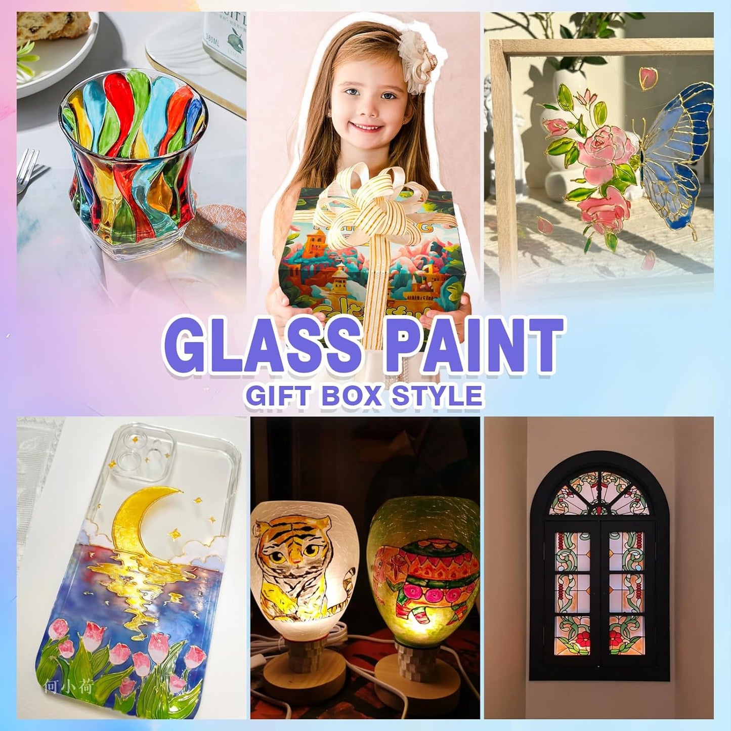 Colorful Kids Acrylic Glass Paint Exquisite Art Kit, Stained Glass Kit, Gift Box Set for DIY Arts and Crafts, Perfect for kids and Beginners, Inspire Imagination and Family Bonding