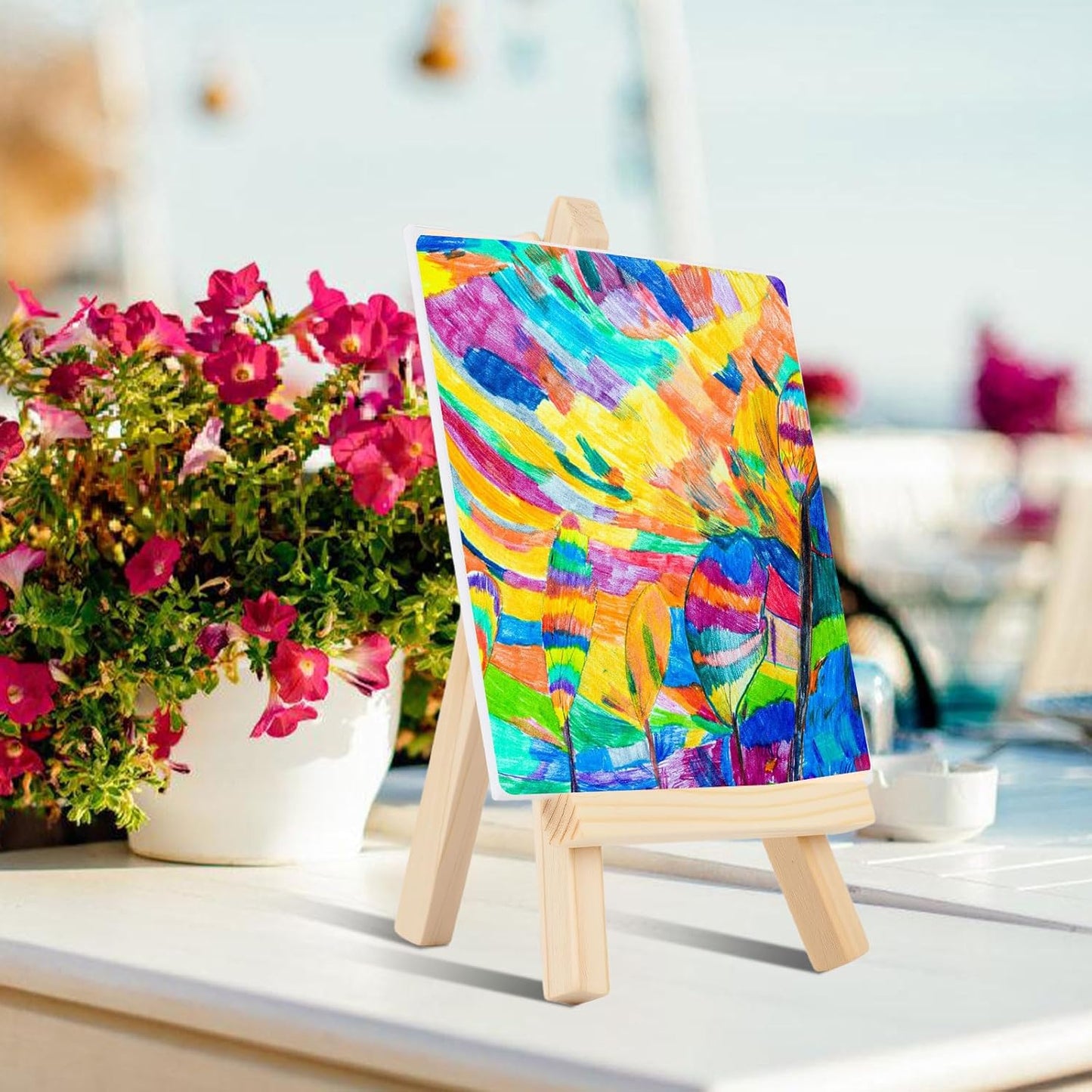 60 Pcs 5 Inch Mini Wood Display Easel, Small Wooden Easel Stand Art Craft Painting Triangle Stand Canvas Holder for Card Artist Photos Tabletop