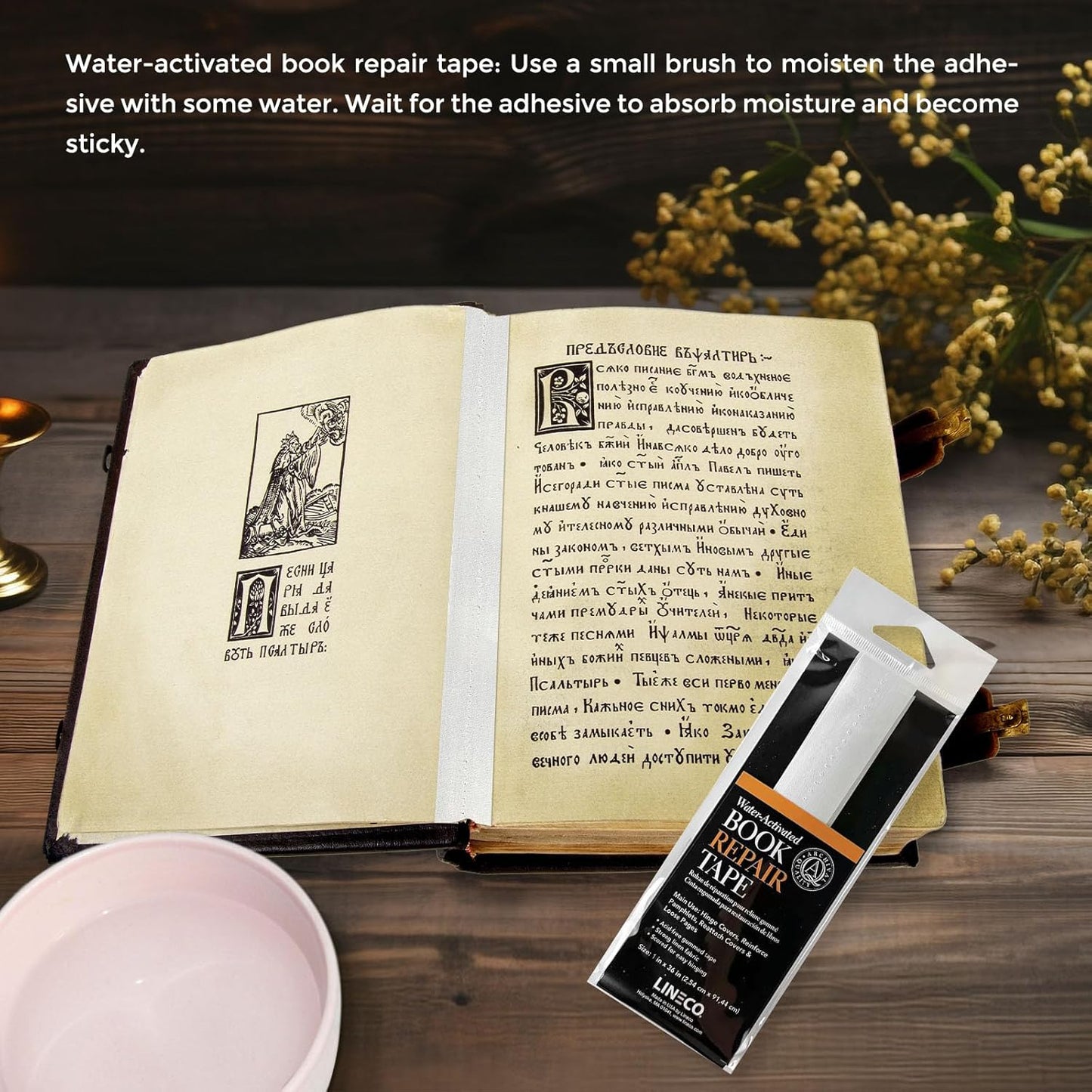 Lineco Water-Activated Book Repair Tape, Use for Hinging Covers, Repairing Pamphlets and Paper Pages. Non-Yellowing, Neutral pH, 2 in x 48 Inch