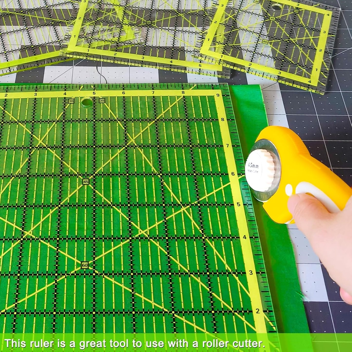 Quilting Rulers, Acrylic Quilt Ruler,4 Square Fabric Cutting Ruler (4.5"X4.5", 6"X6", 9.5"X9.5", 12.5"X12.5"), Quilting Templates with Non Slip Rings. (Yellow)